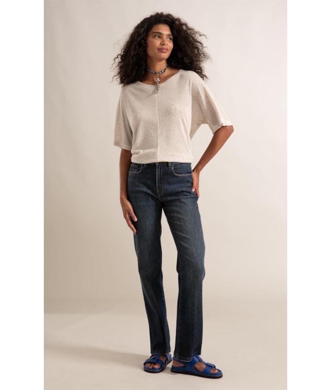 Calça Jeans Reta High Fort Five Escuro C/Matiz