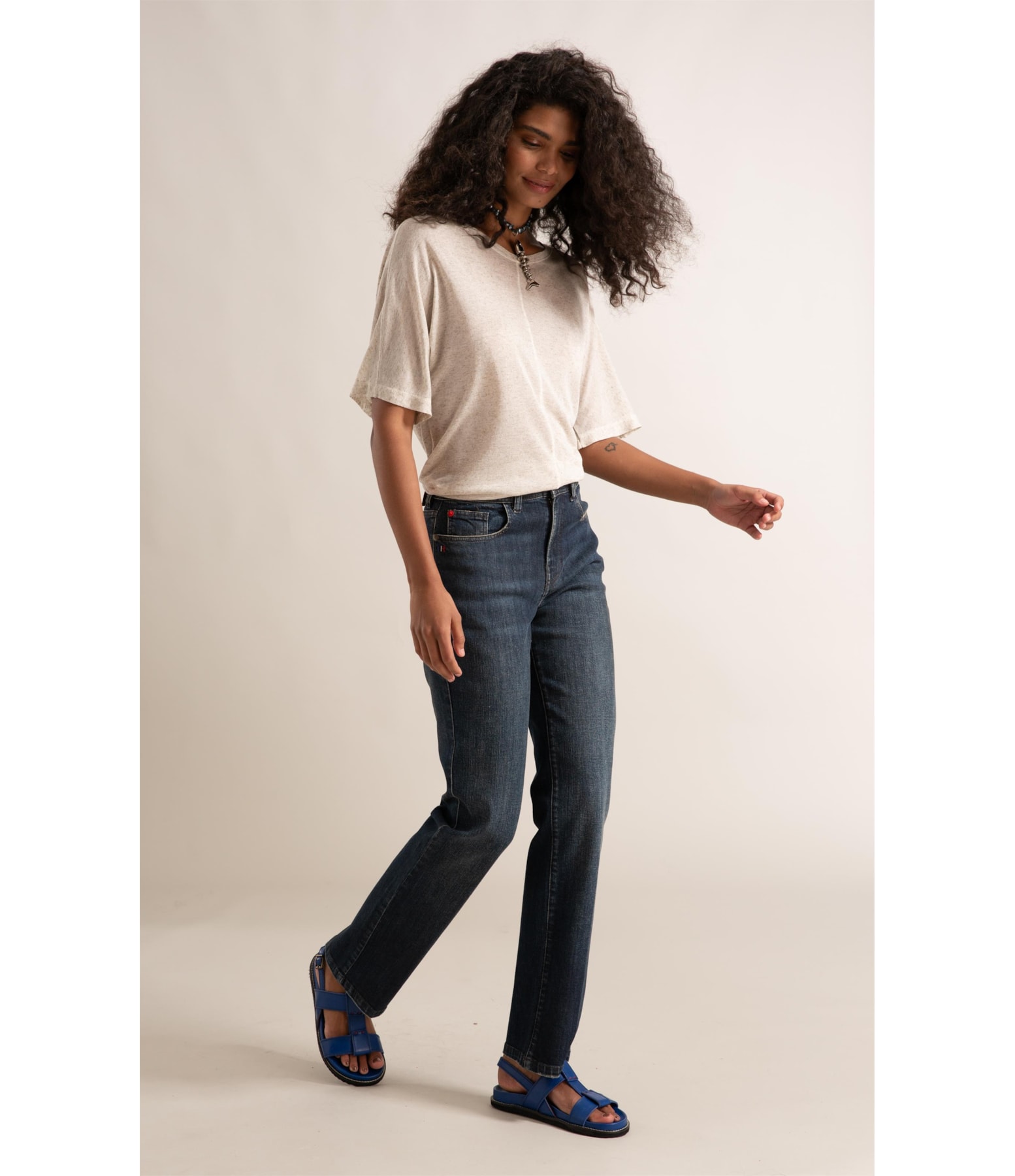 Calça Jeans Reta High Fort Five Escuro C/Matiz