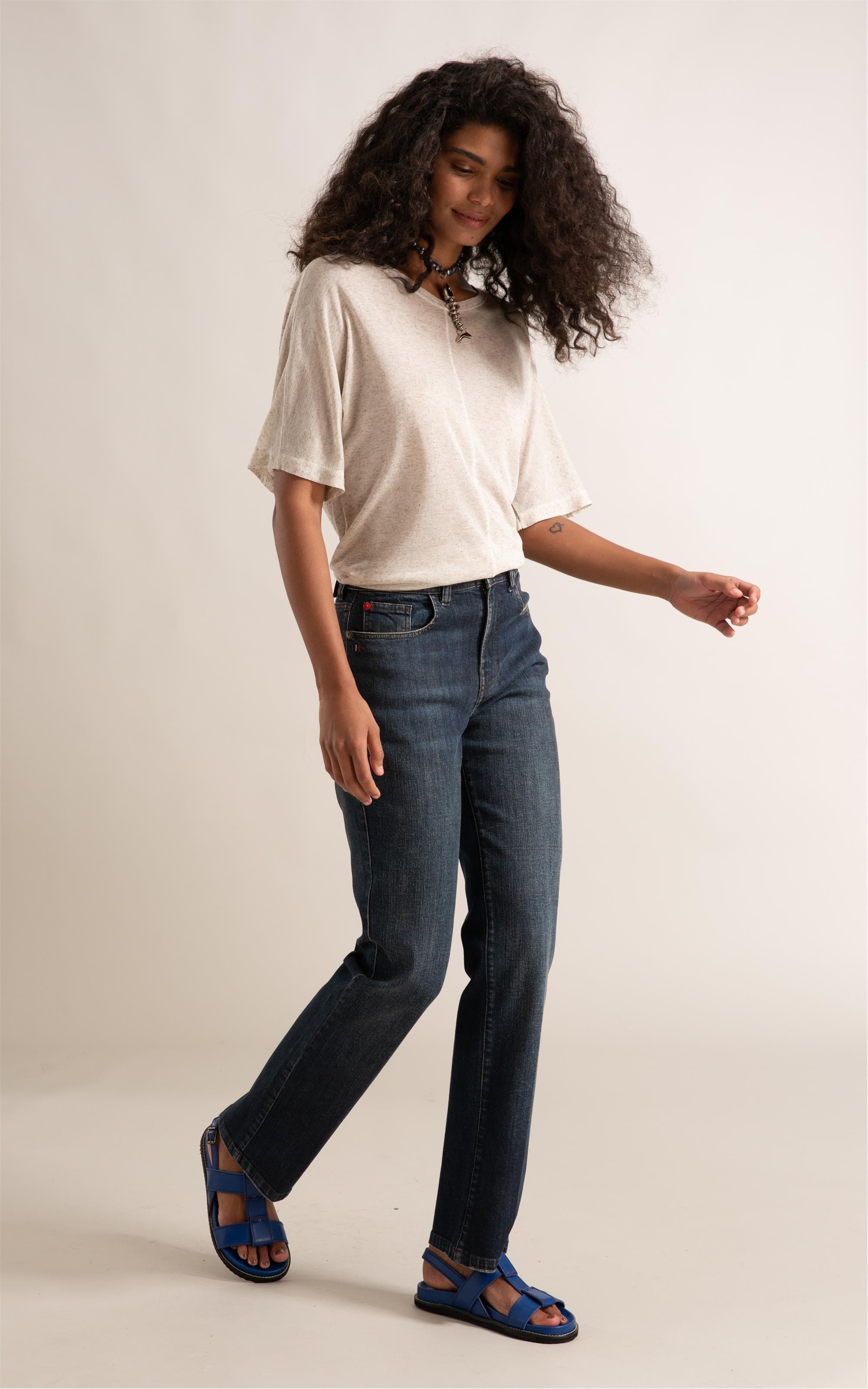Calça Jeans Reta High Fort Five Escuro C/Matiz