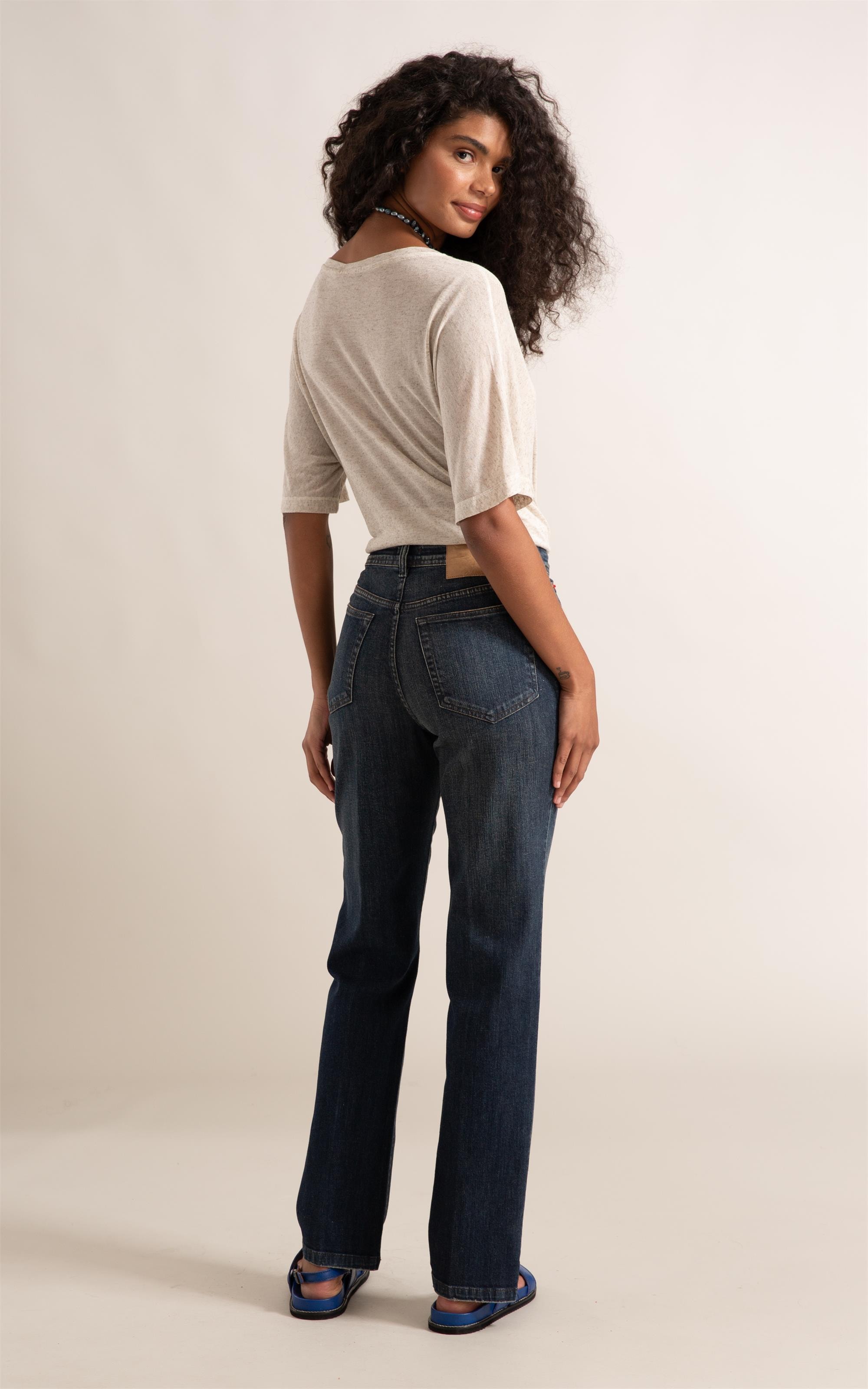 Calça Jeans Reta High Fort Five Escuro C/Matiz