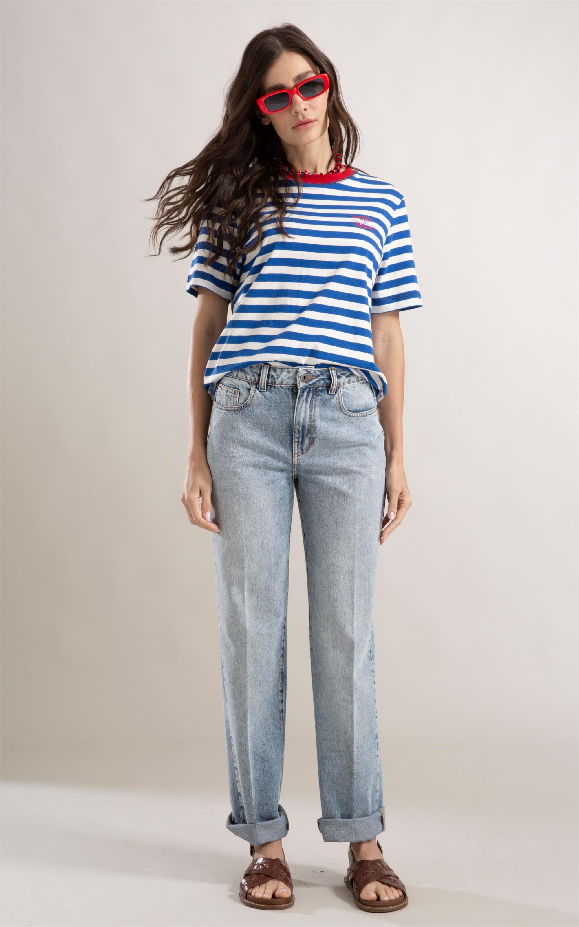 Calça Jeans Reta Penny Vintage Denim Lav. Claro C/Used