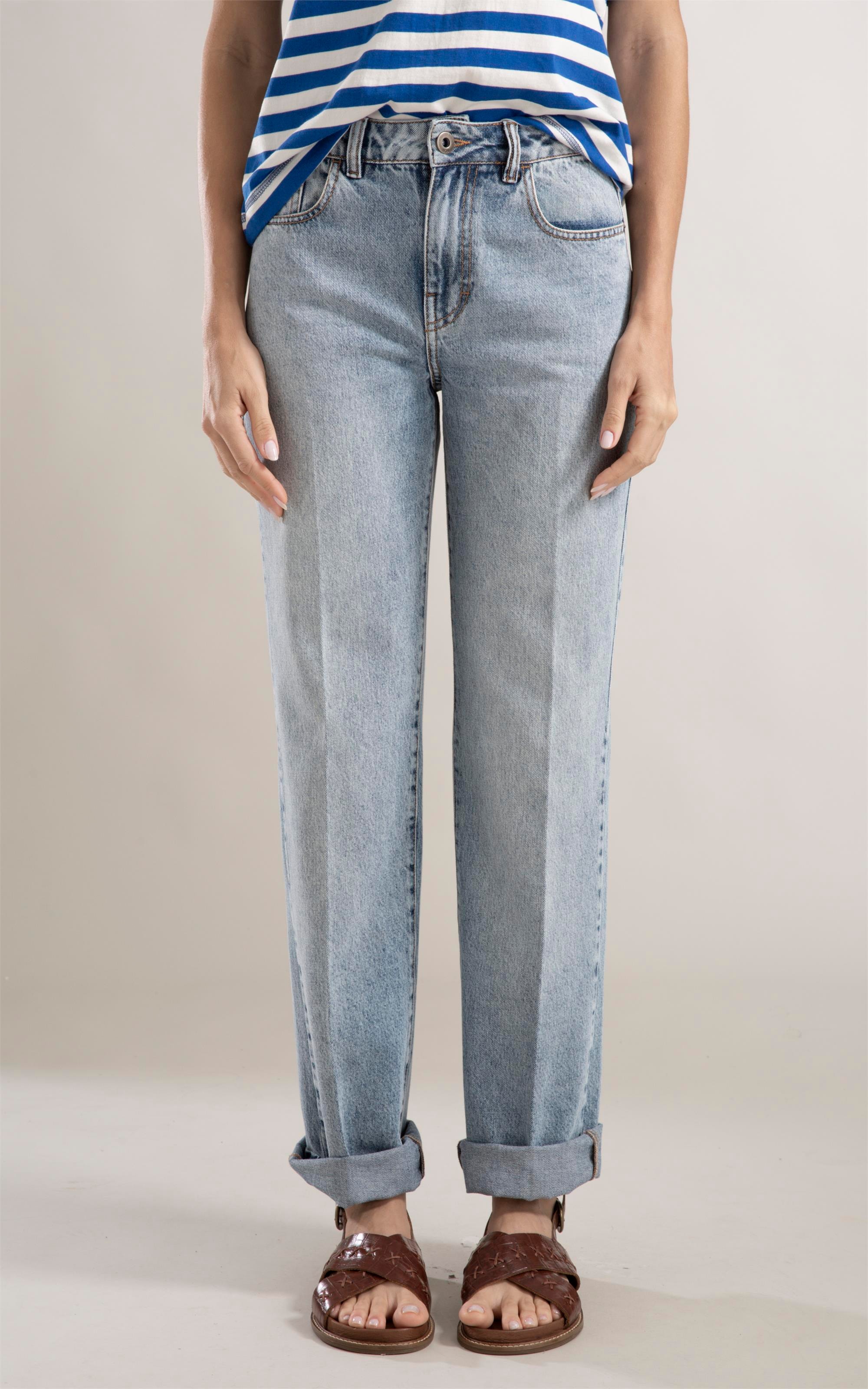 Calça Jeans Reta Penny Vintage Denim Lav. Claro C/Used