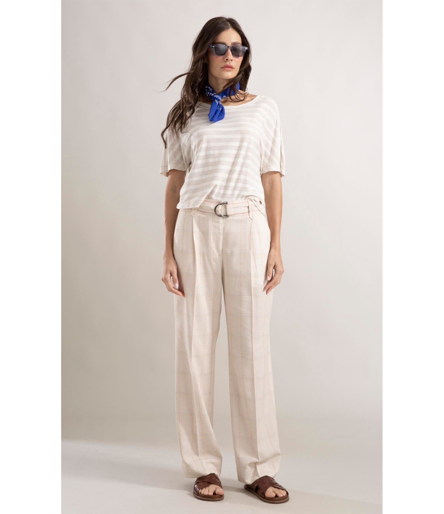 Calça Lila Reta Coast Plaid Natural