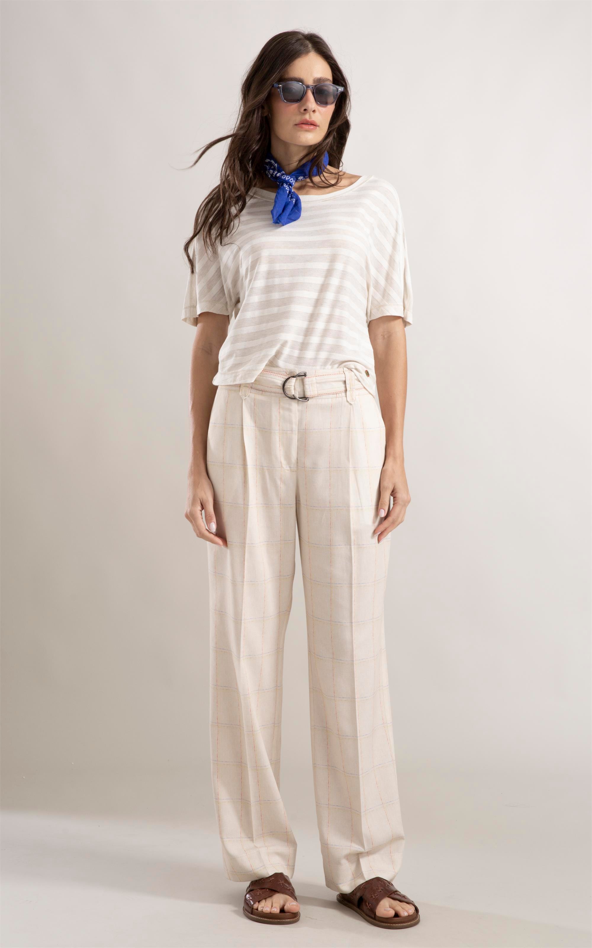 Calça Lila Reta Coast Plaid Natural