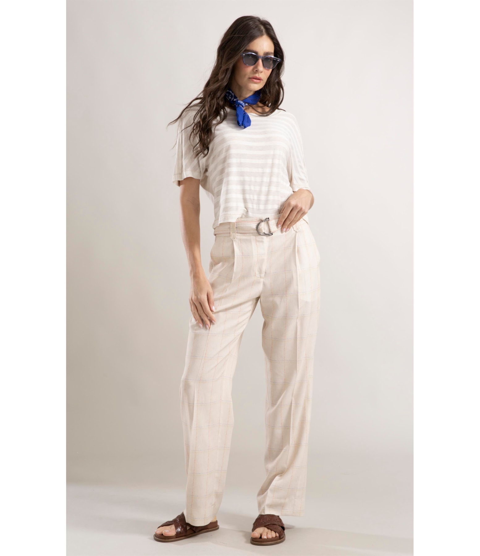 Calça Lila Reta Coast Plaid Natural