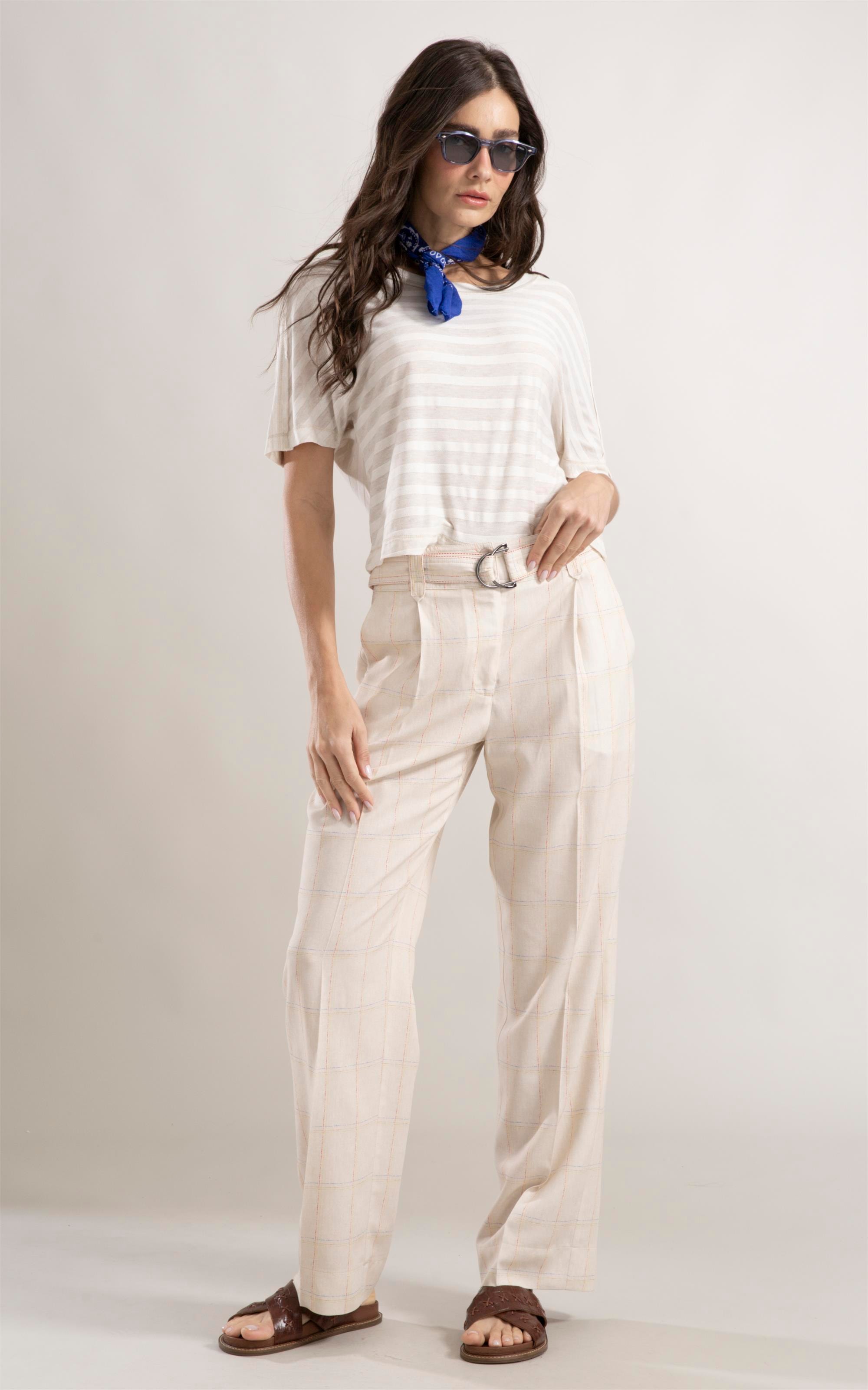 Calça Lila Reta Coast Plaid Natural