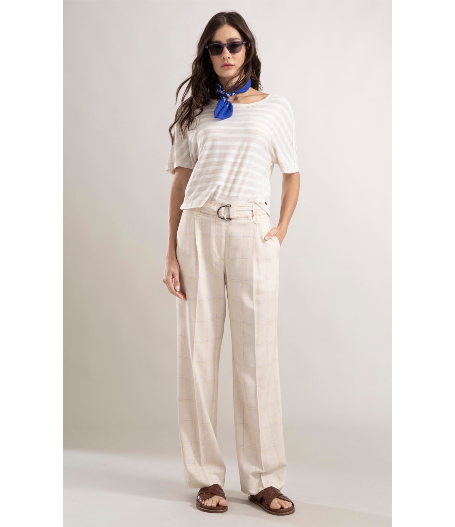 Calça Lila Reta Coast Plaid Natural