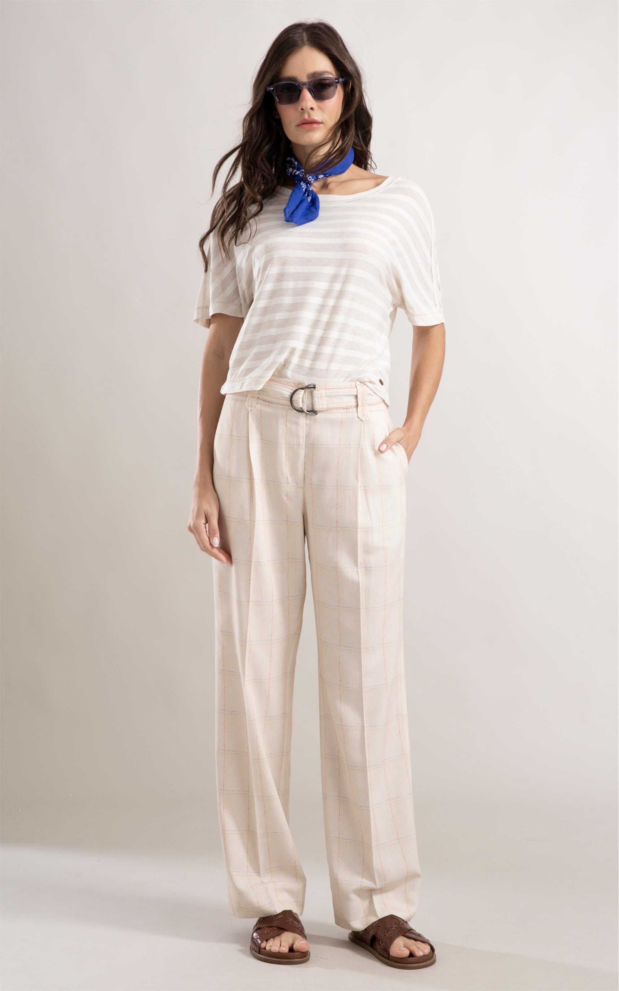 Calça Lila Reta Coast Plaid Natural