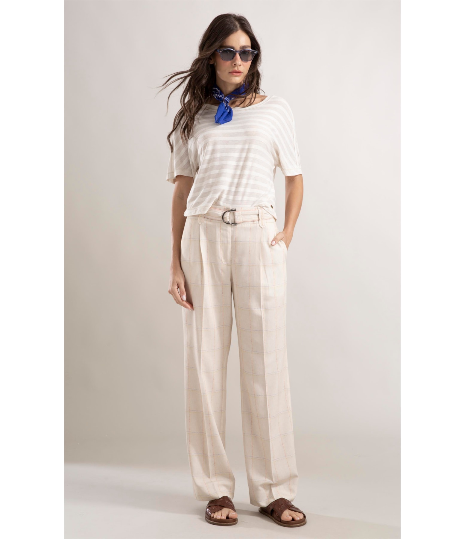 Calça Lila Reta Coast Plaid Natural