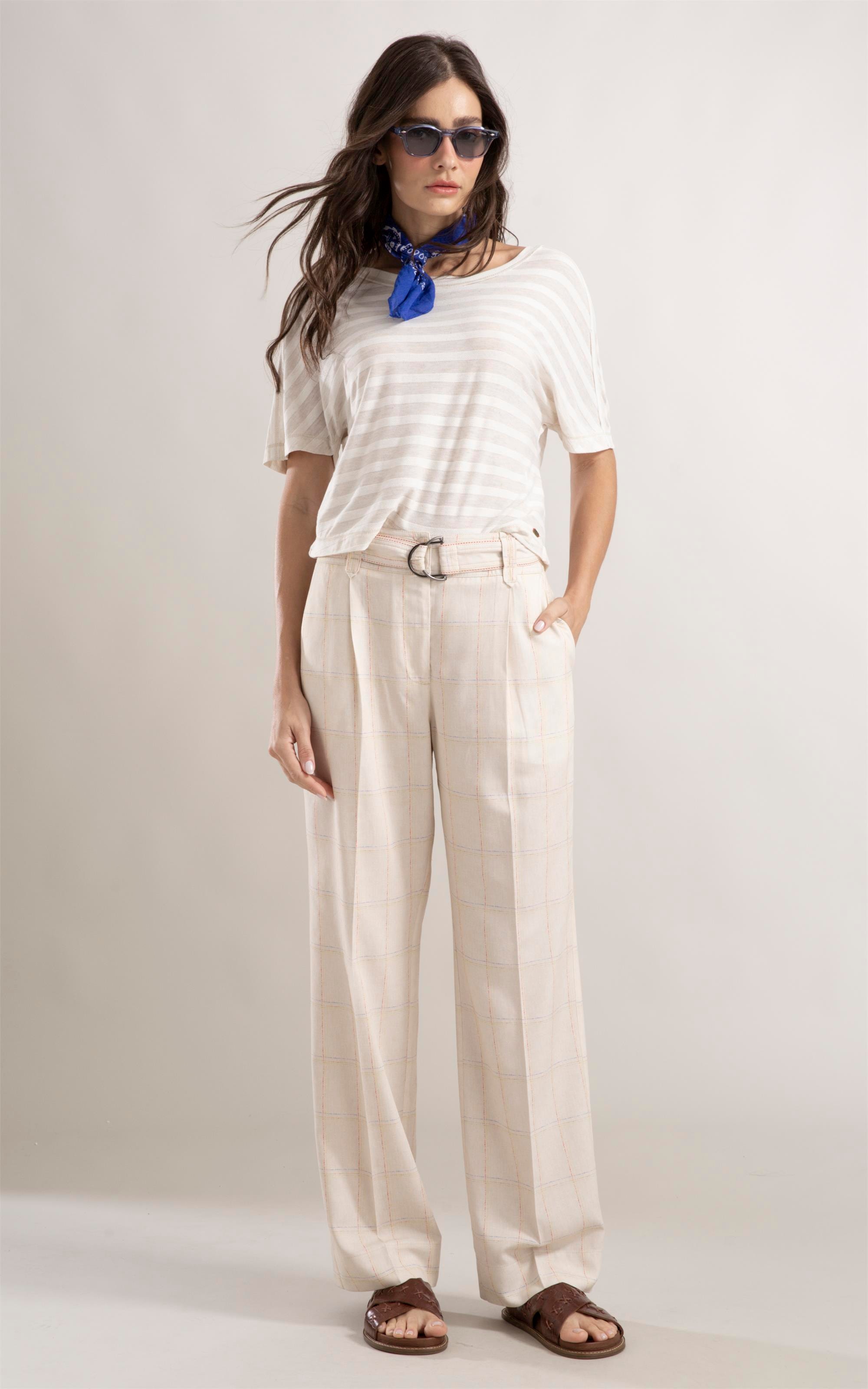 Calça Lila Reta Coast Plaid Natural