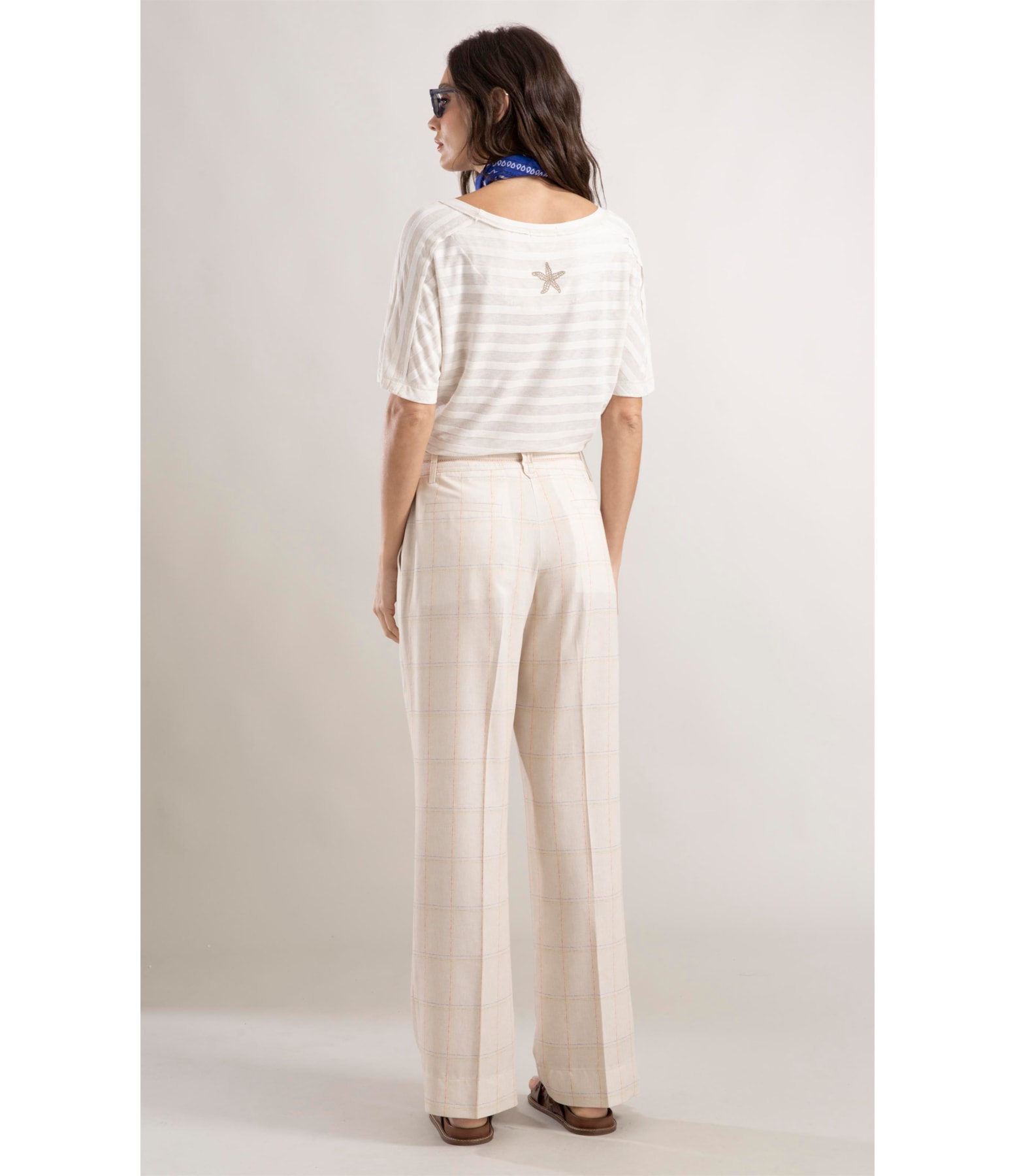 Calça Lila Reta Coast Plaid Natural