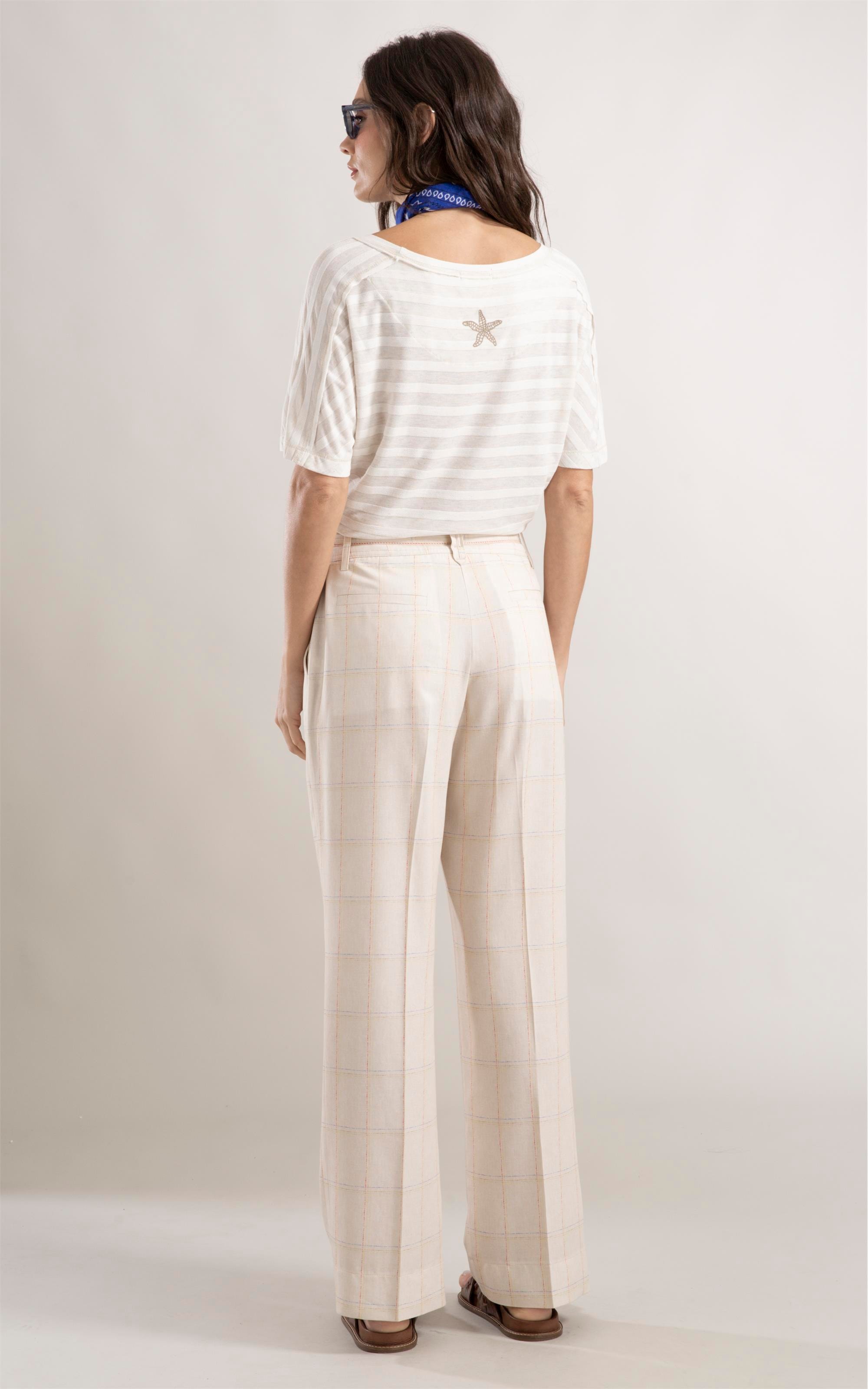 Calça Lila Reta Coast Plaid Natural