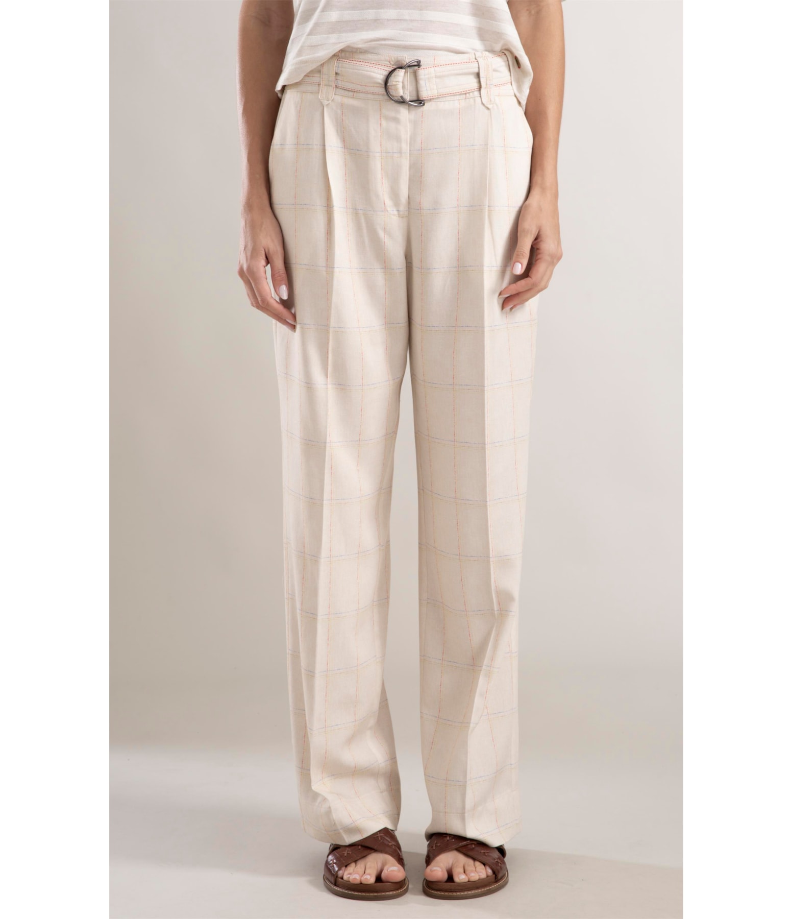 Calça Lila Reta Coast Plaid Natural