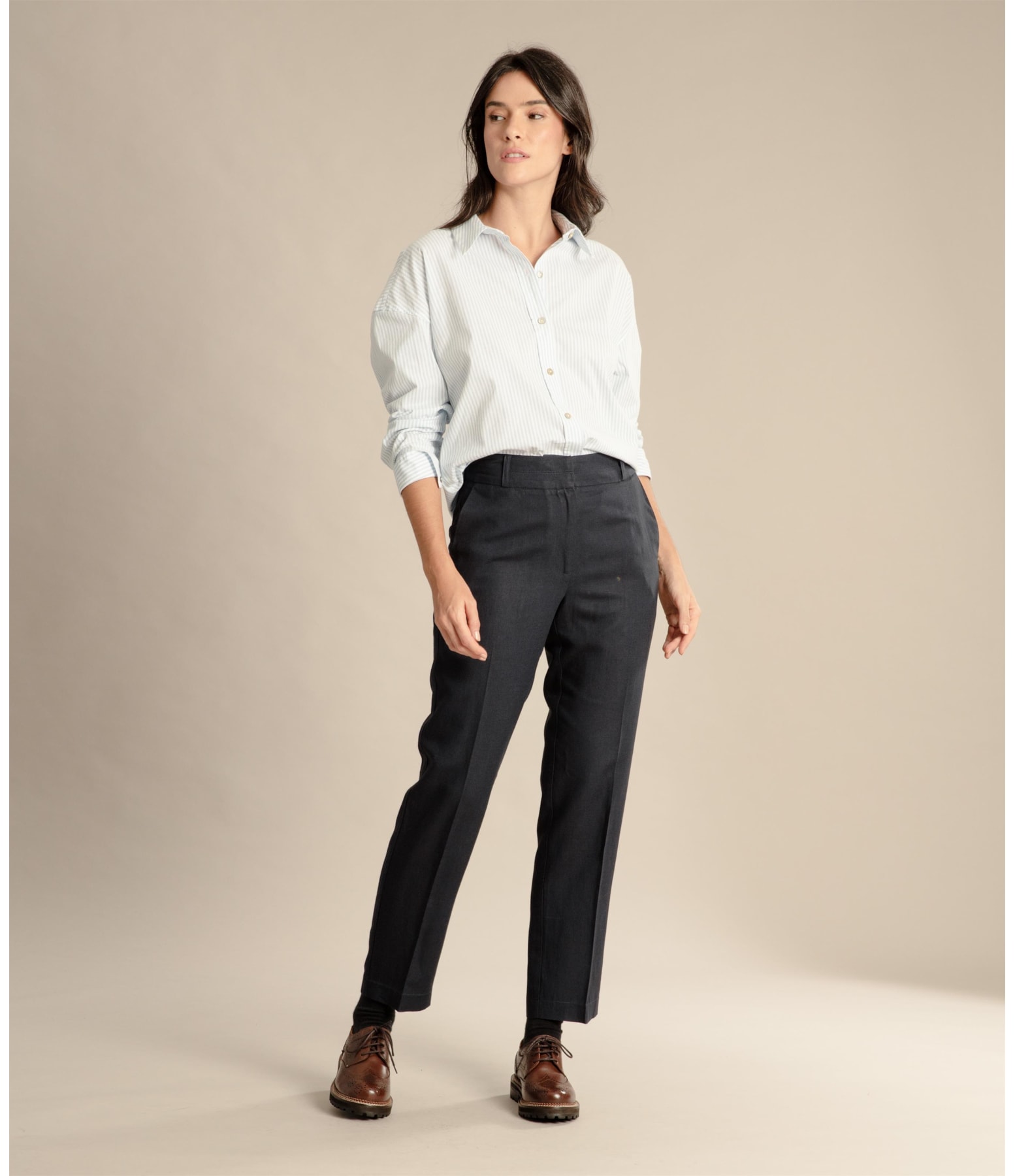Calça Linho  Alder Fishbone Marinho