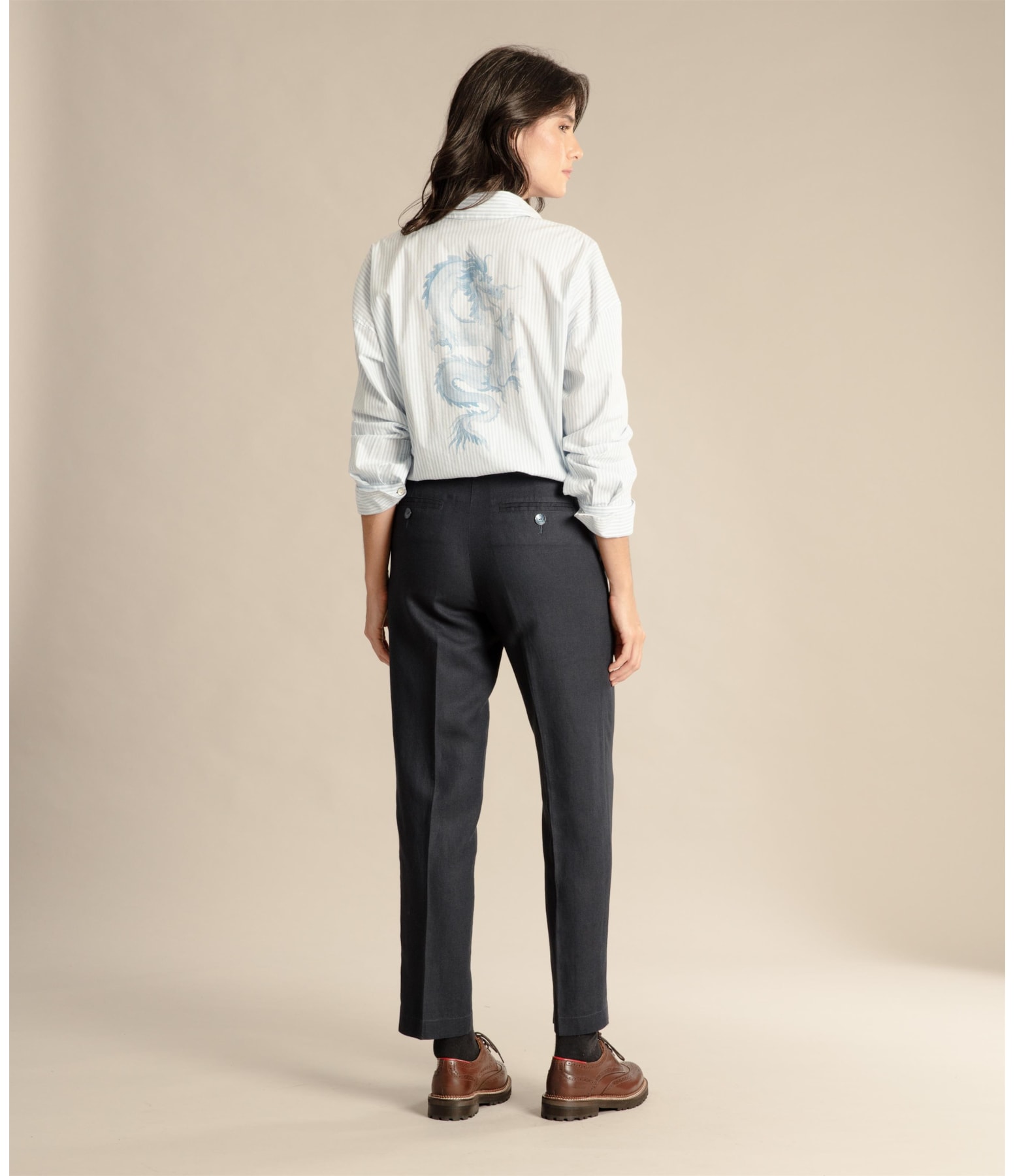 Calça Linho  Alder Fishbone Marinho