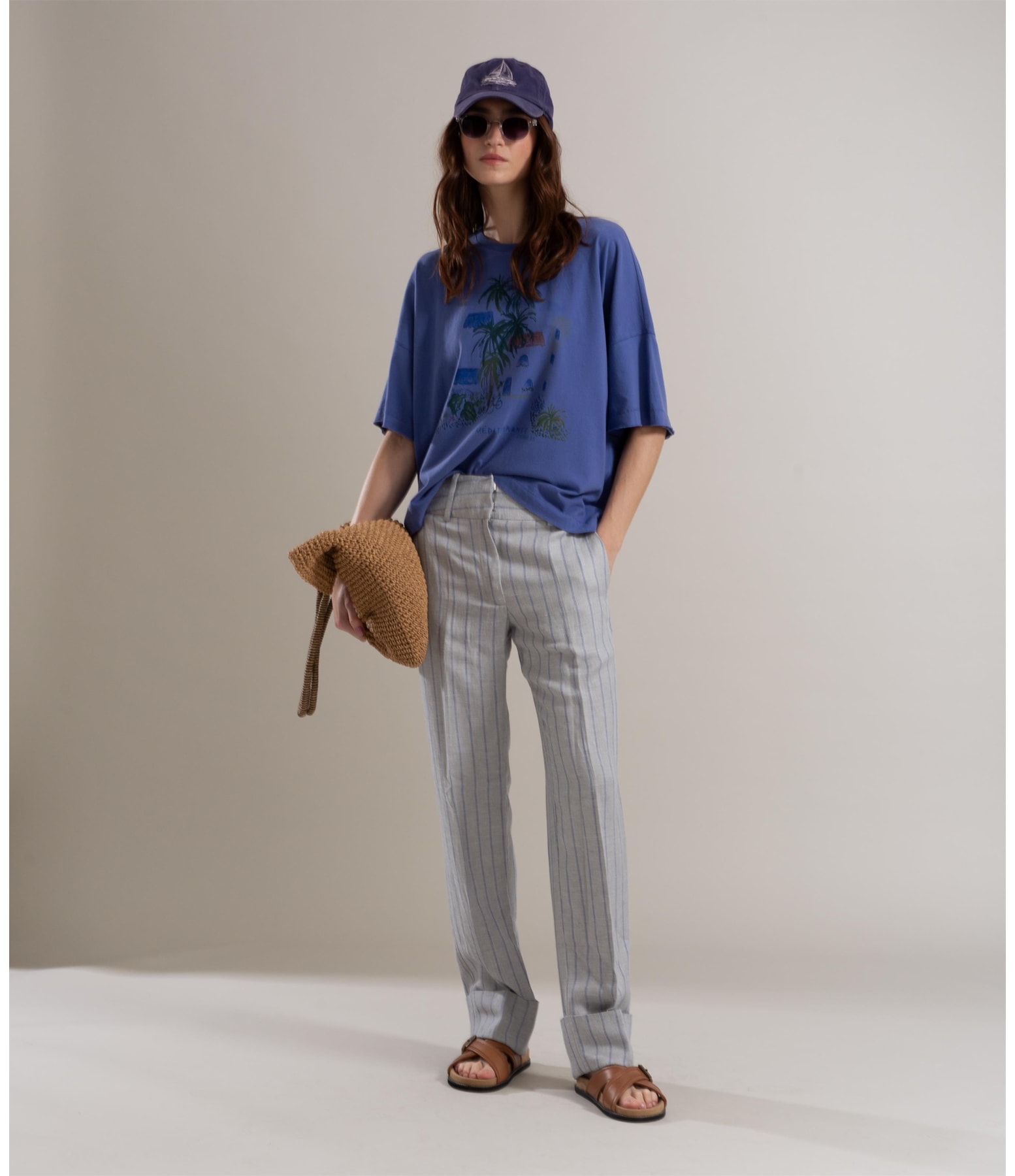 Calça Linho  Alder  Striped Silver Gray