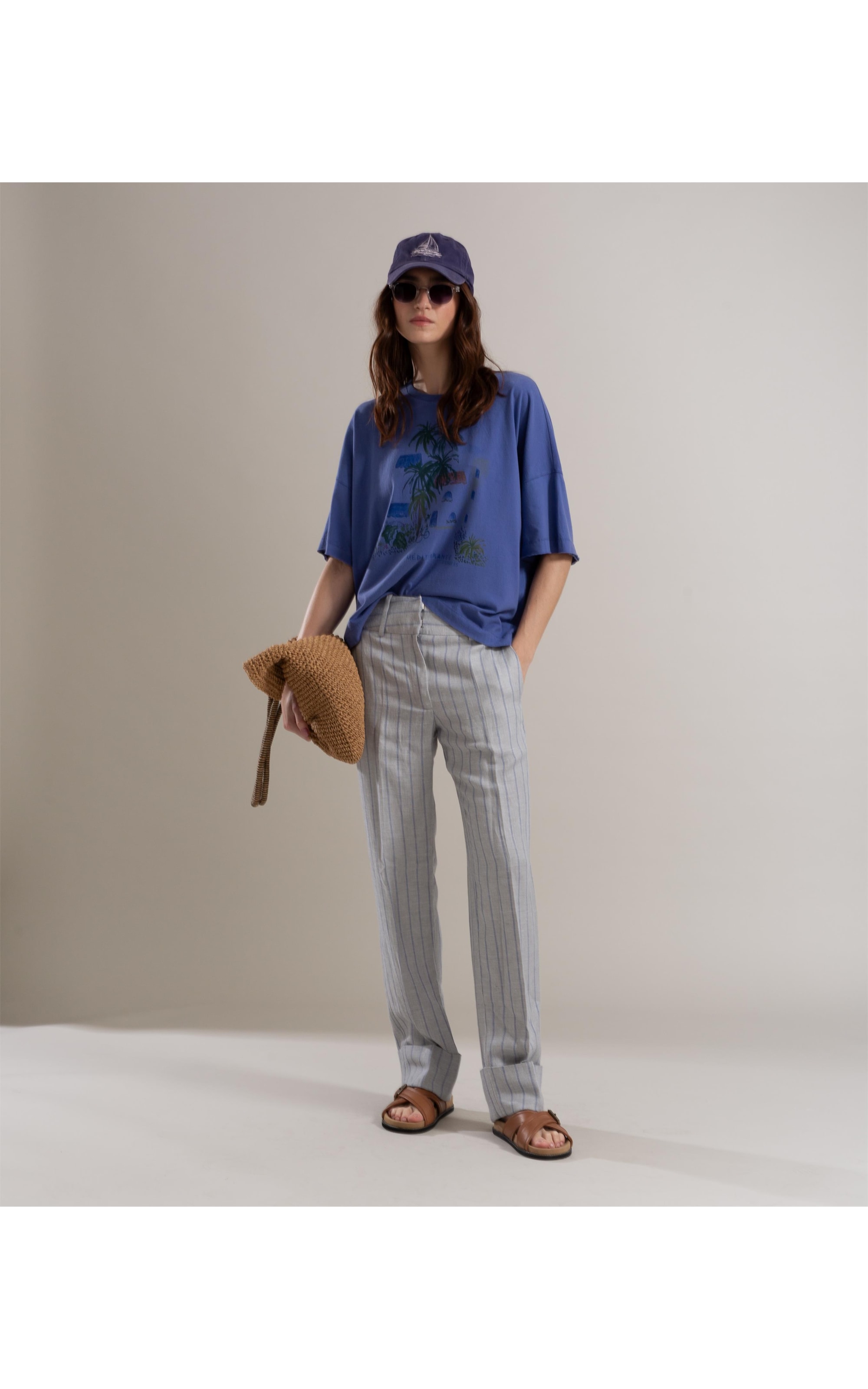 Calça Linho  Alder  Striped Silver Gray