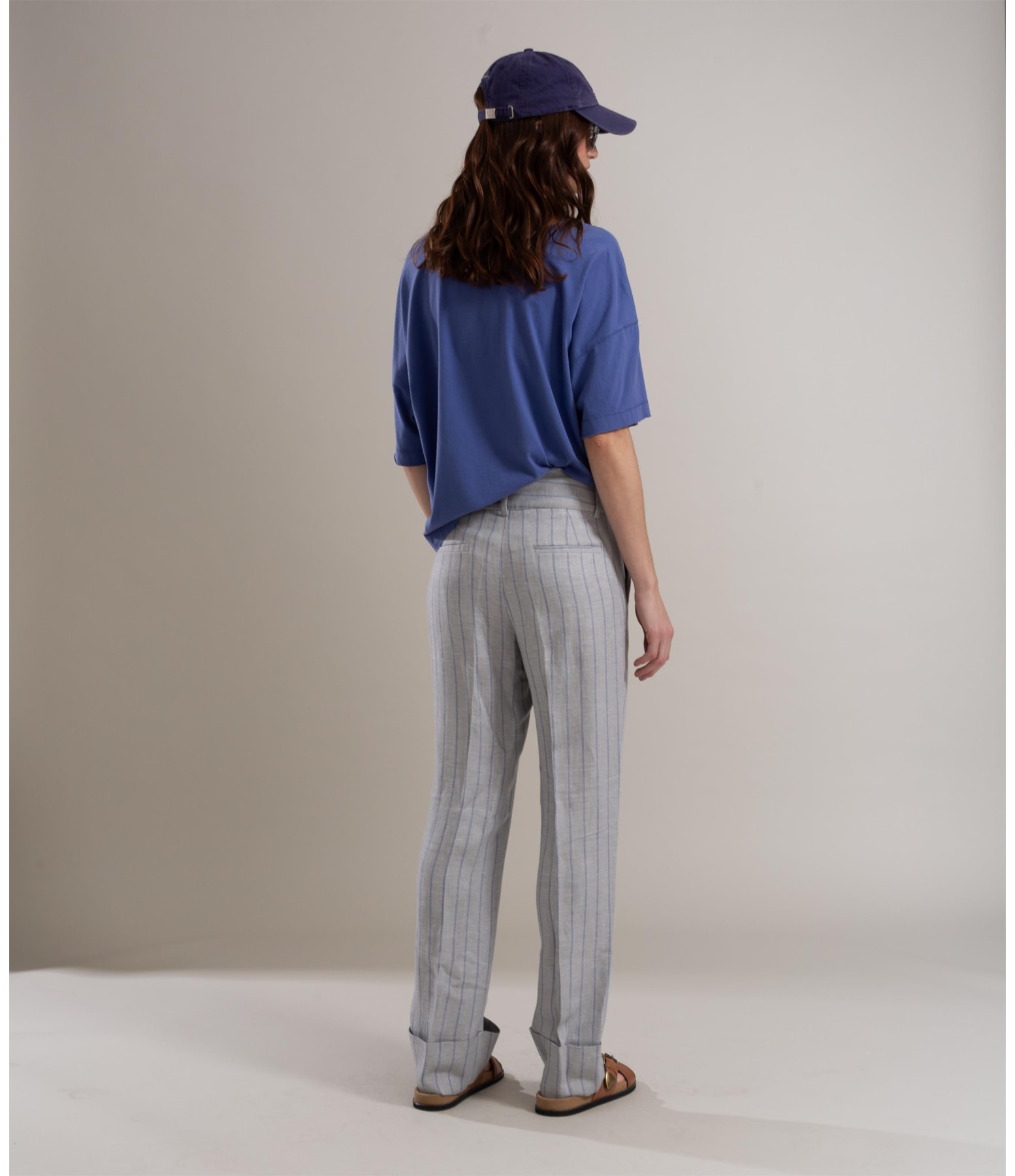 Calça Linho  Alder  Striped Silver Gray