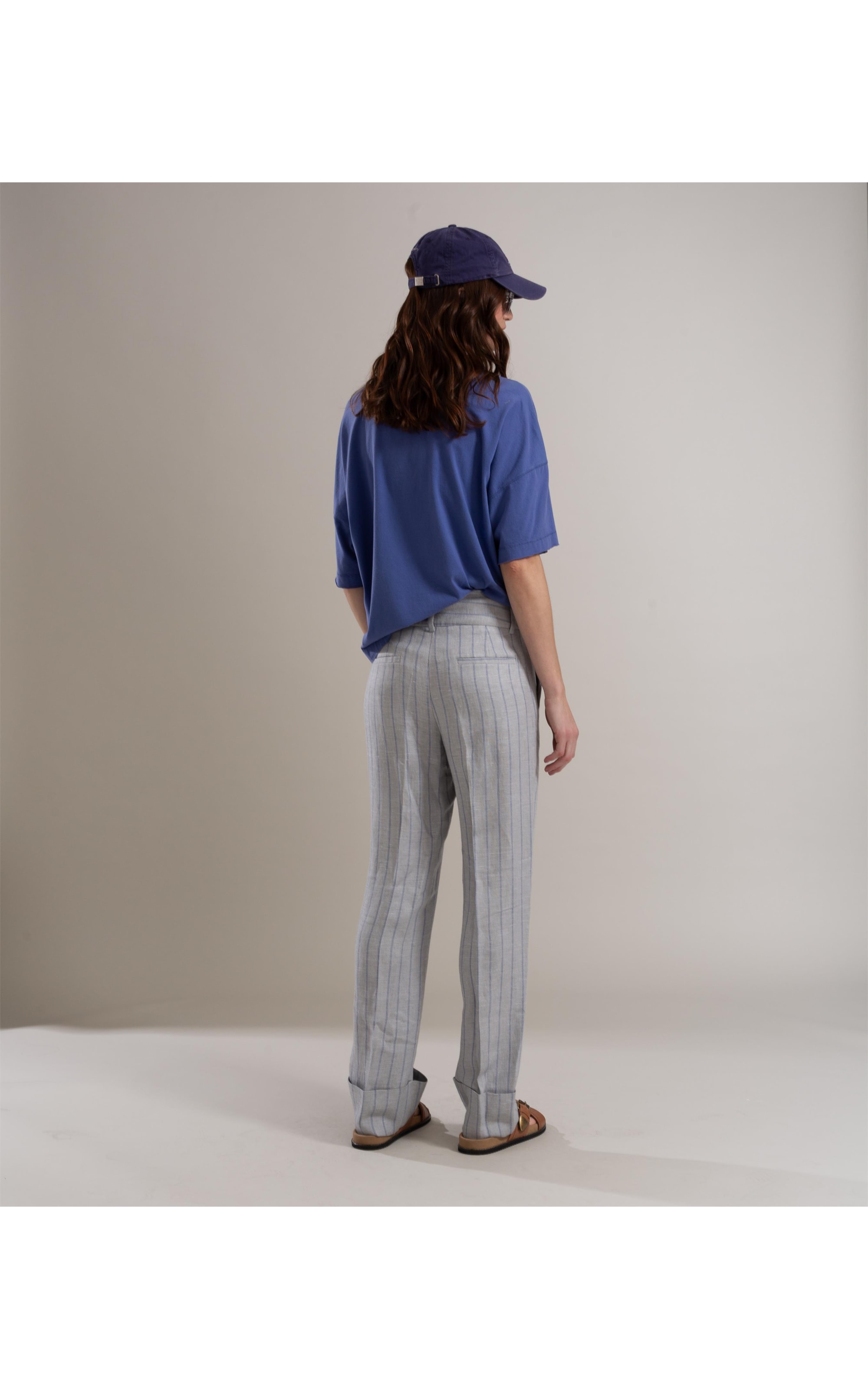 Calça Linho  Alder  Striped Silver Gray