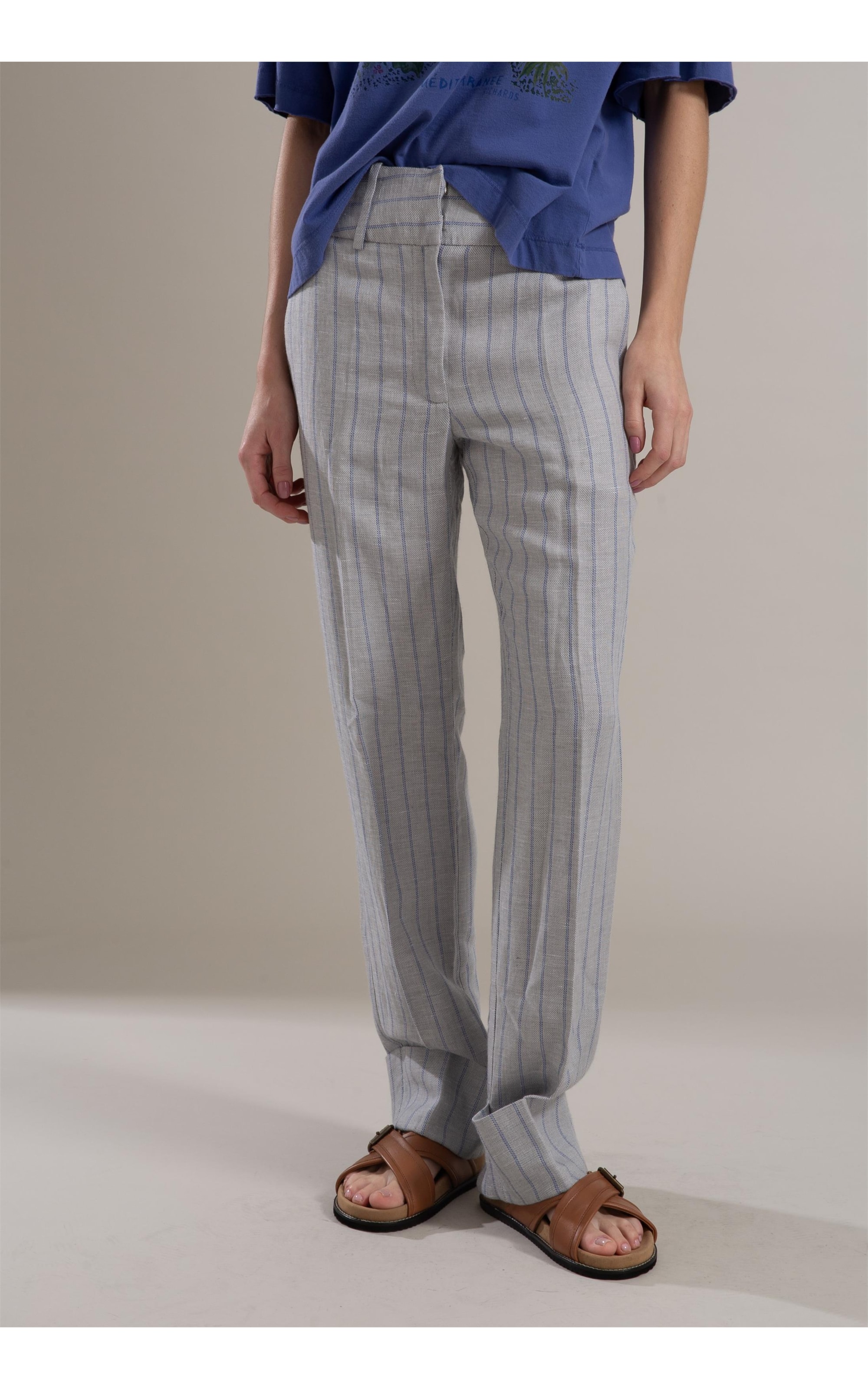 Calça Linho  Alder  Striped Silver Gray
