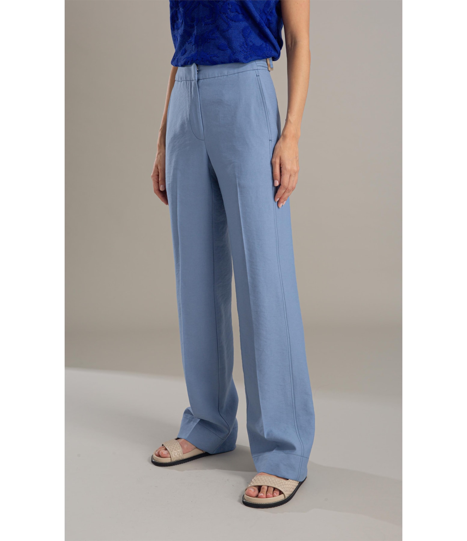 Calça Linho  Antunes Reta Azul Seco