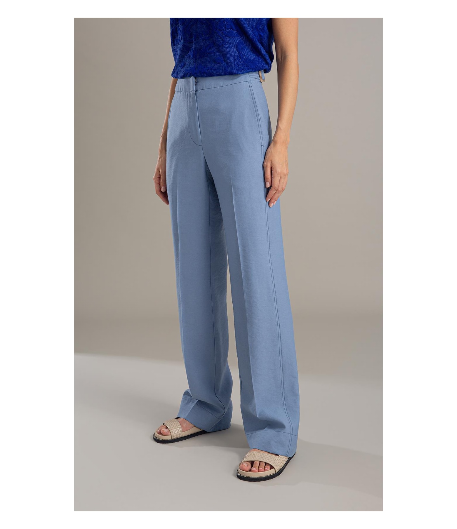 Calça Linho  Antunes Reta Azul Seco