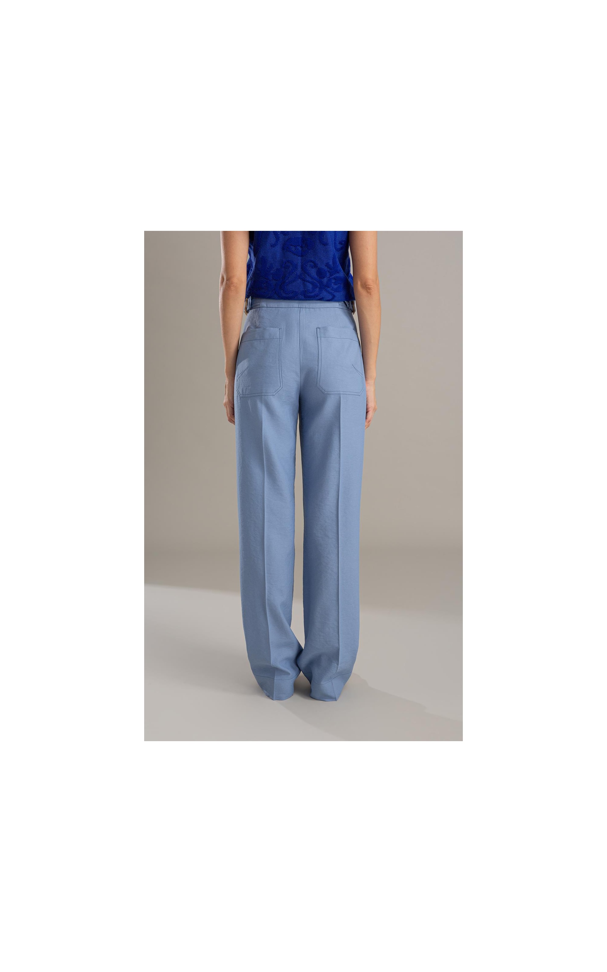 Calça Linho  Antunes Reta Azul Seco