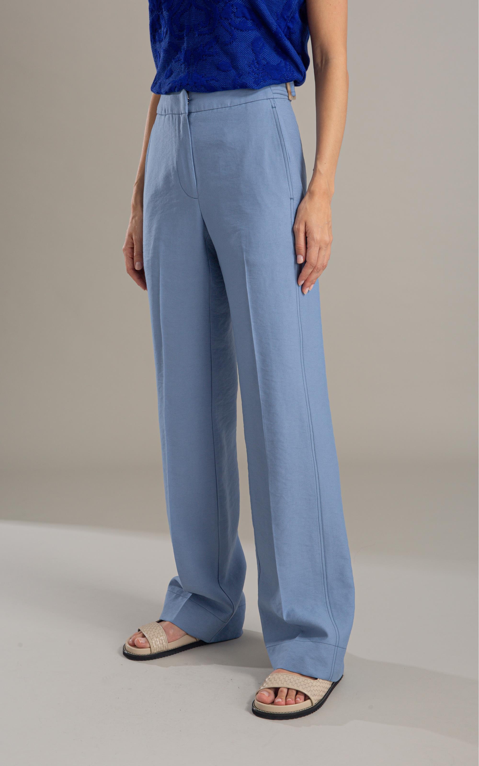 Calça Linho  Antunes Reta Azul Seco