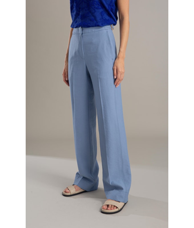 Calça Linho  Antunes Reta Azul Seco