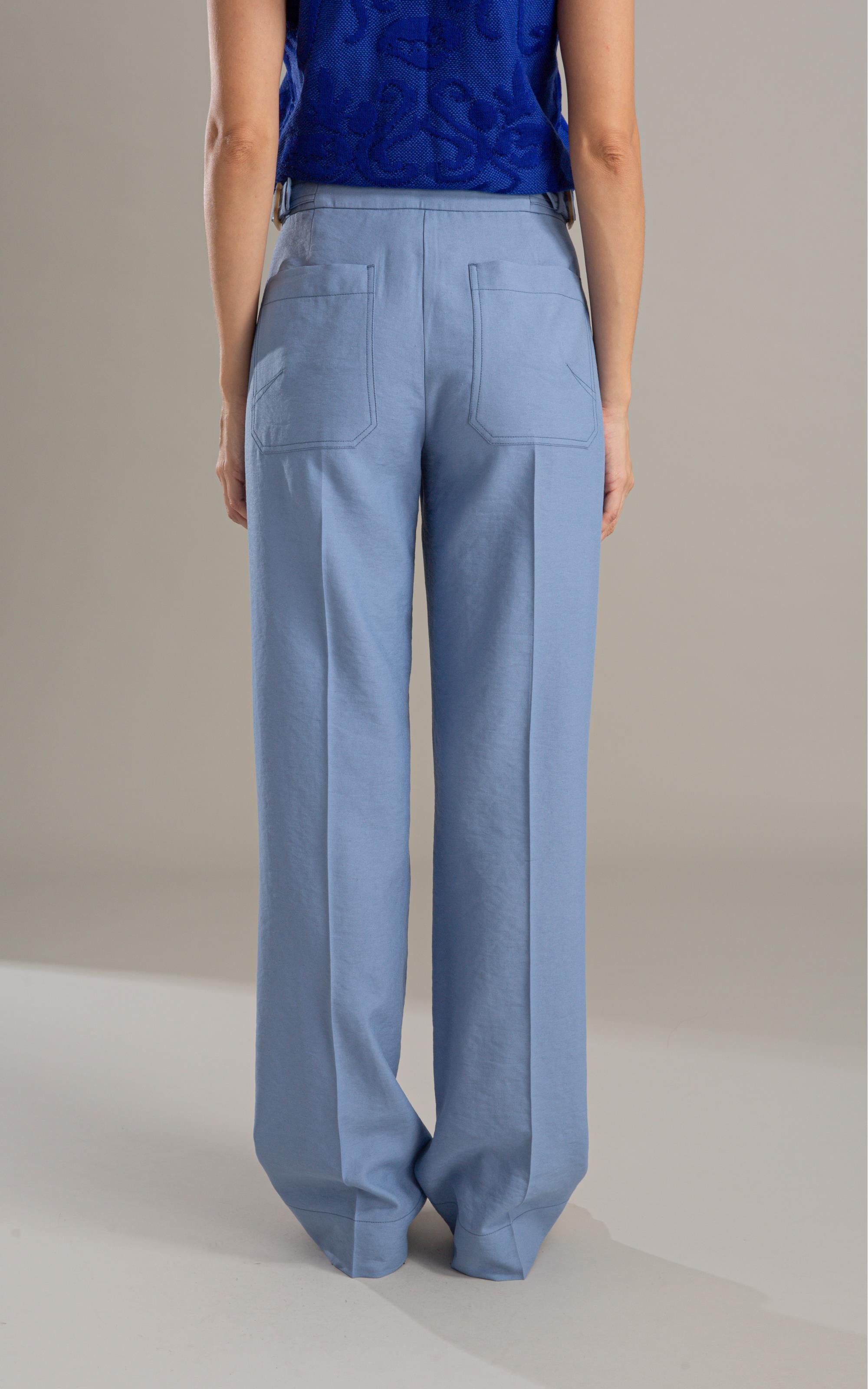 Calça Linho  Antunes Reta Azul Seco