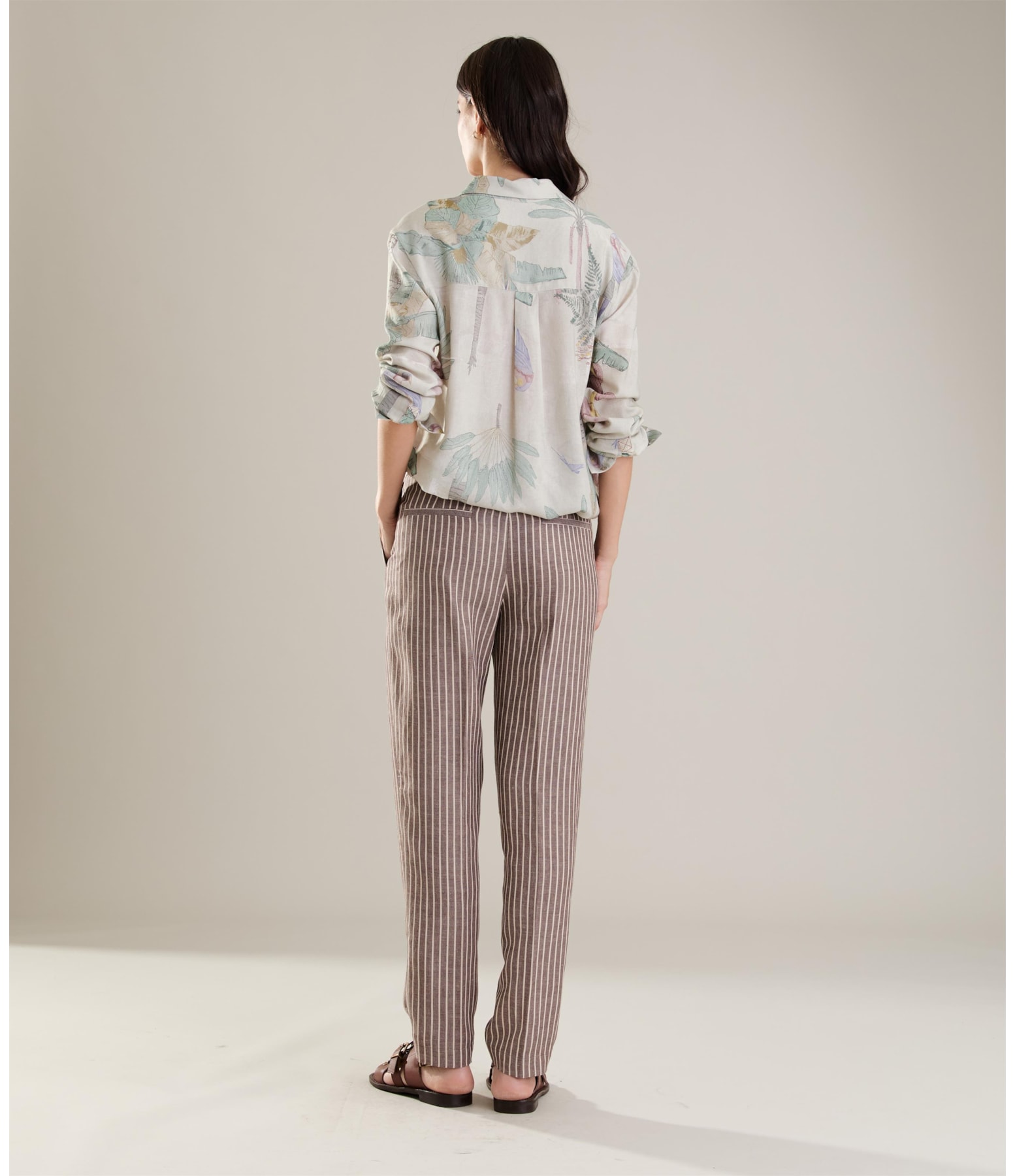 Calça Linho  Carrot  Striped Marrom