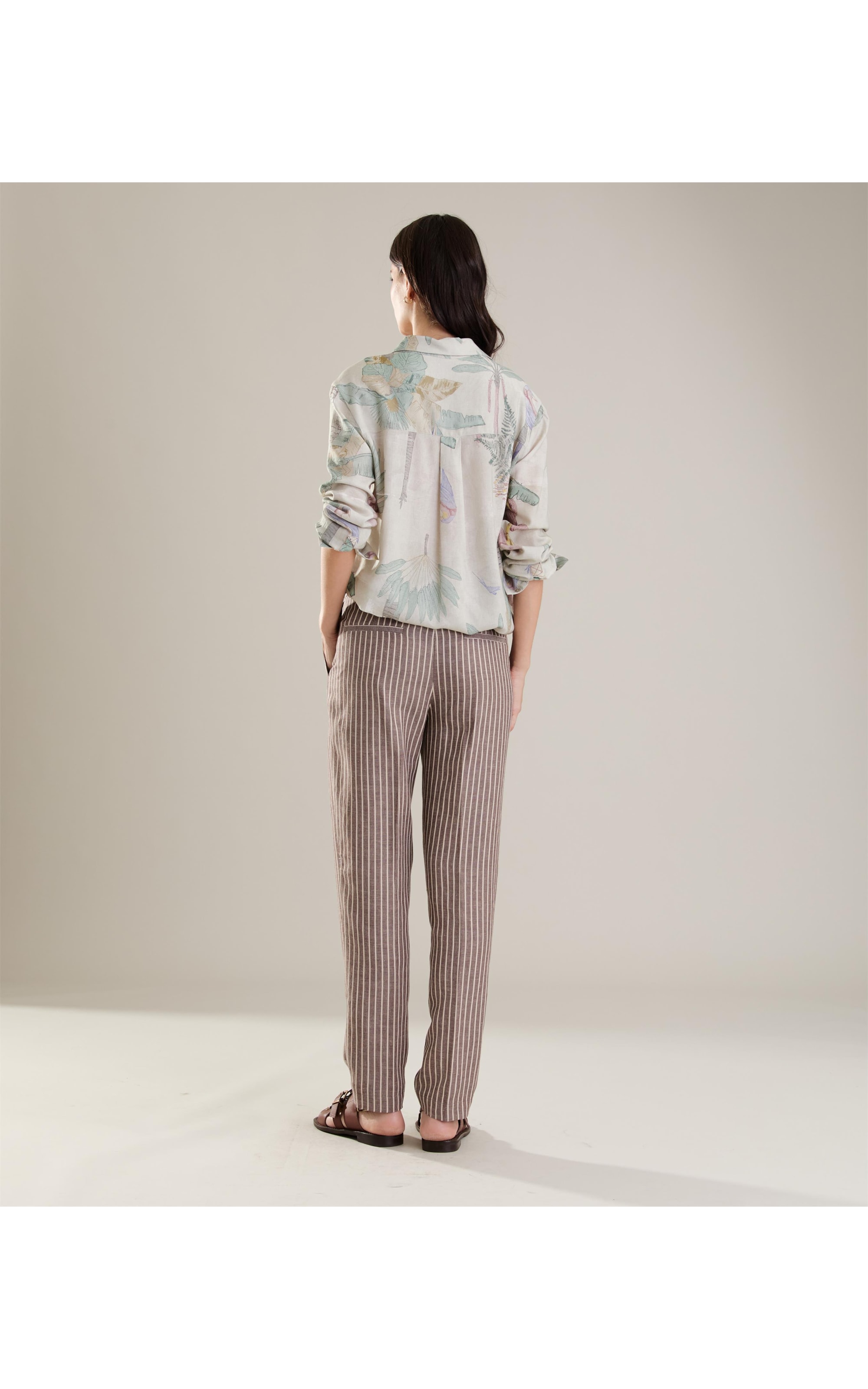 Calça Linho  Carrot  Striped Marrom