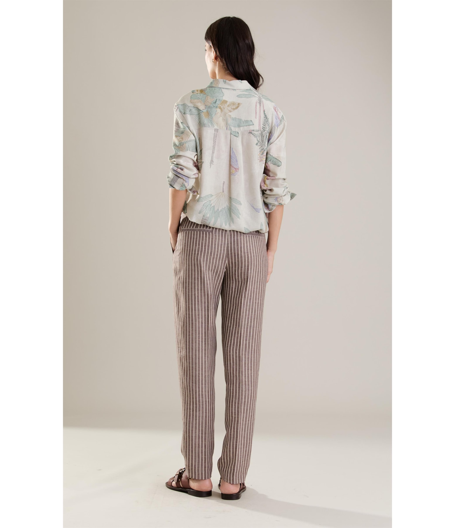 Calça Linho  Carrot  Striped Marrom