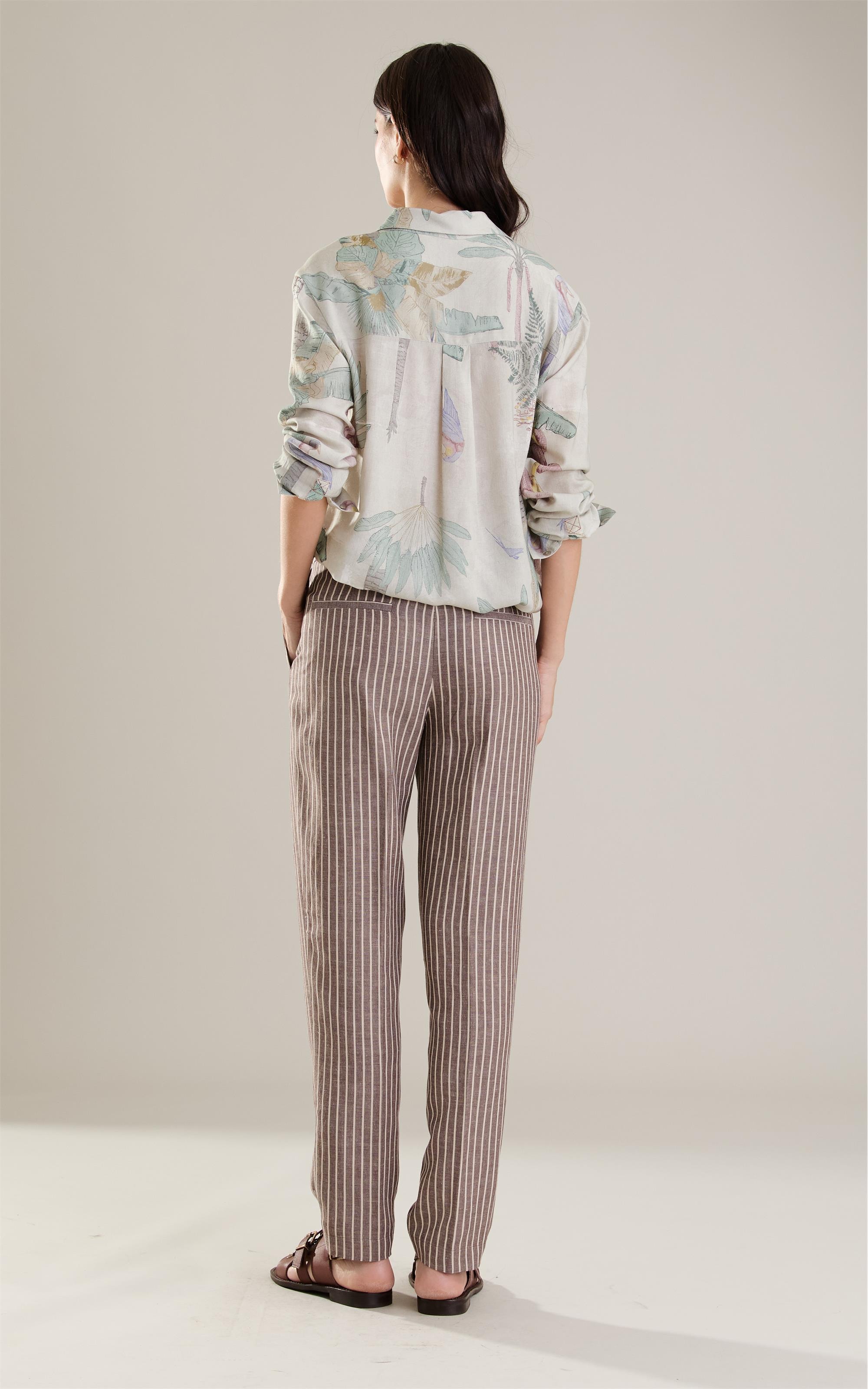 Calça Linho  Carrot  Striped Marrom