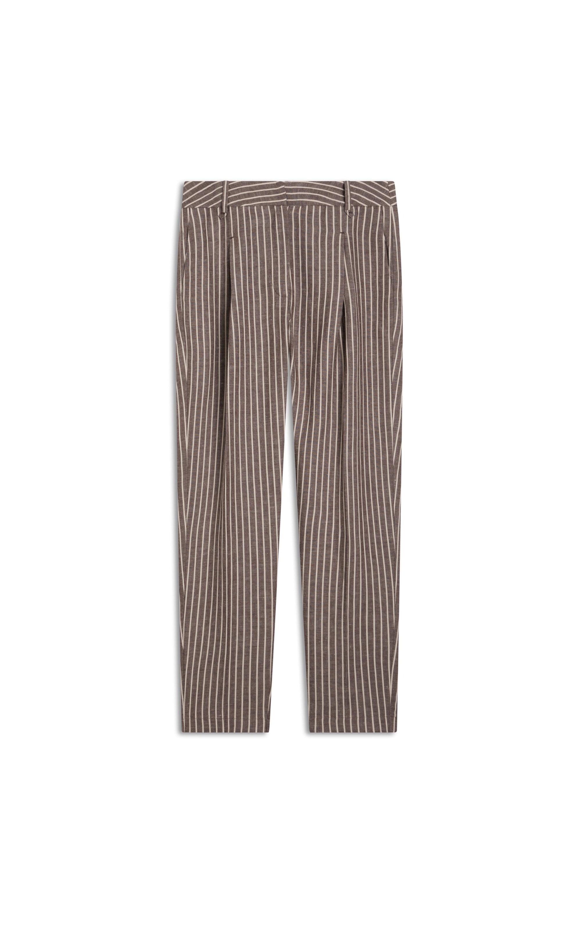 Calça Linho  Carrot  Striped Marrom