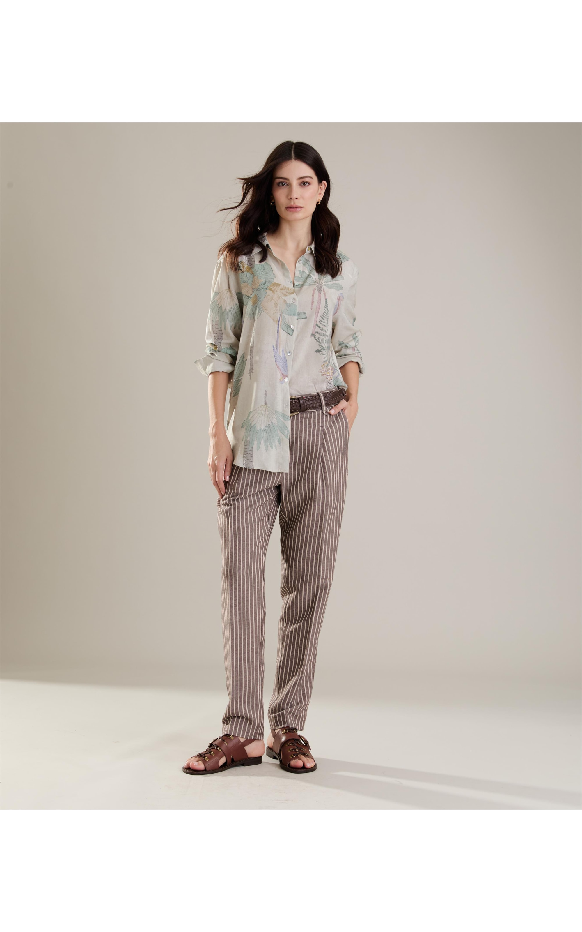 Calça Linho  Carrot  Striped Marrom