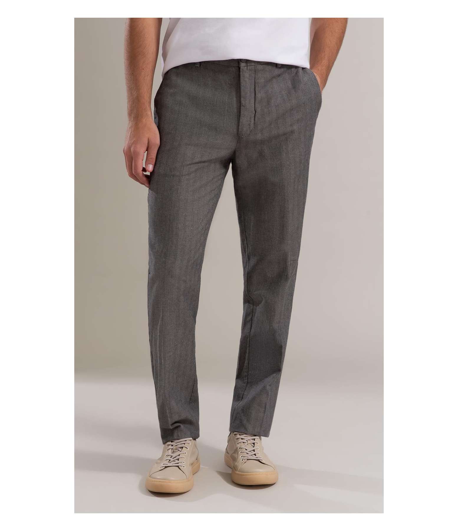 Calça Linho  Chevil Ft Chumbo Mescla