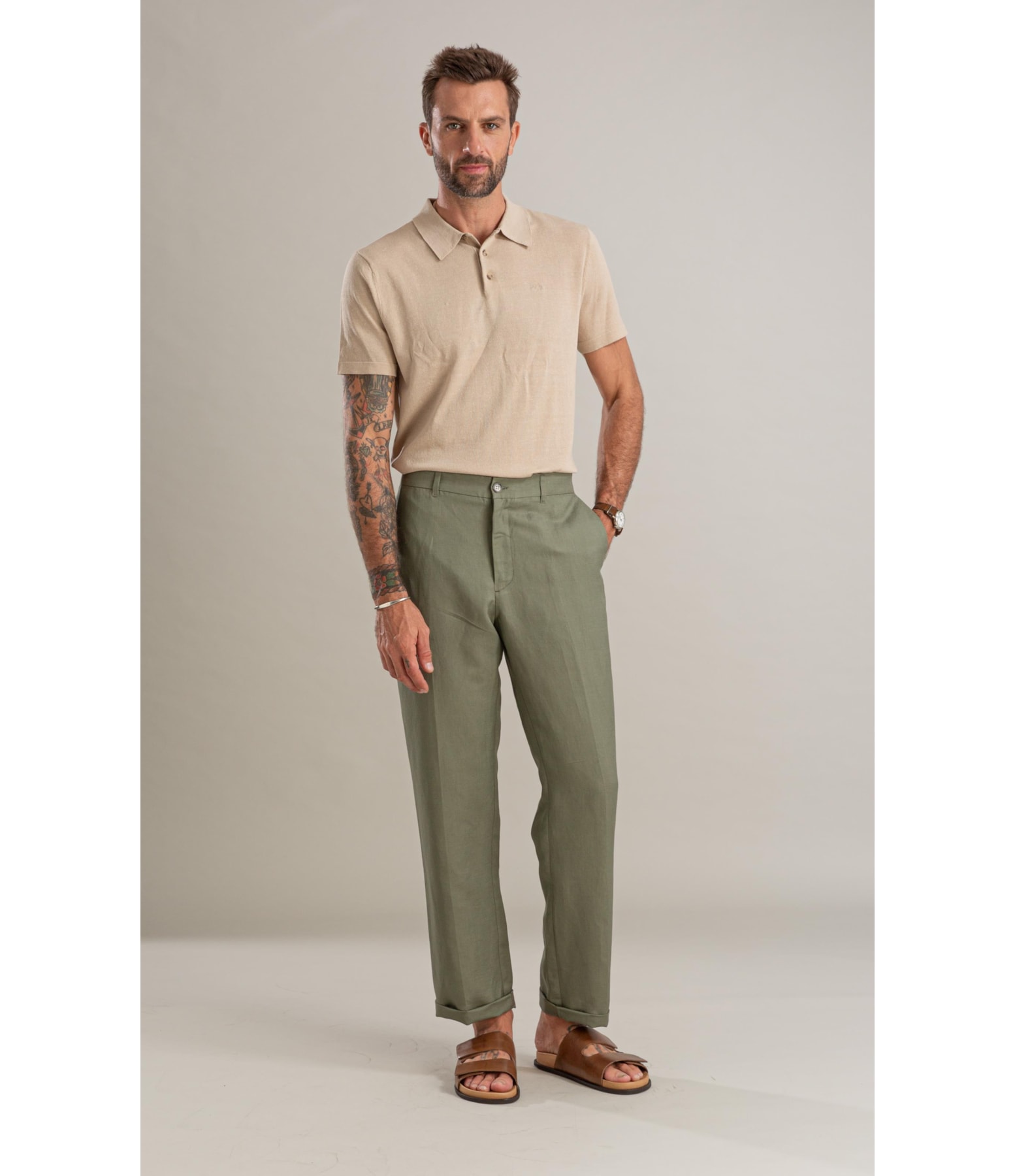 Calça Linho  Chino Classic Verde Militar