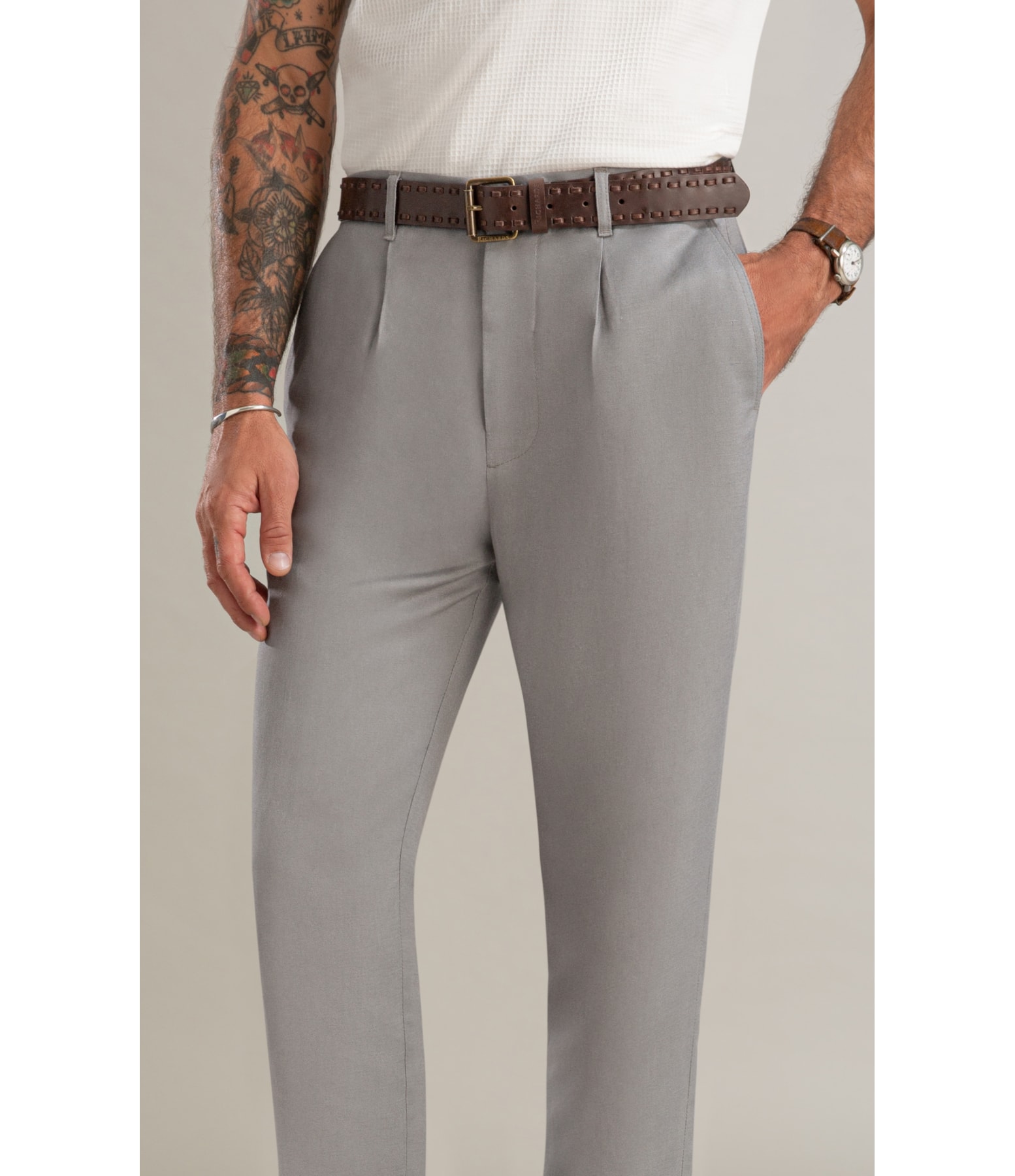 Calça Linho  Chino Tolit Cinza Medio