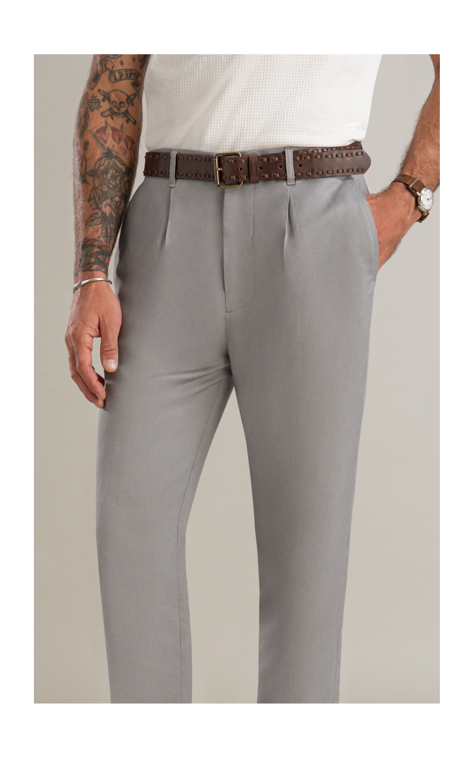 Calça Linho  Chino Tolit Cinza Medio