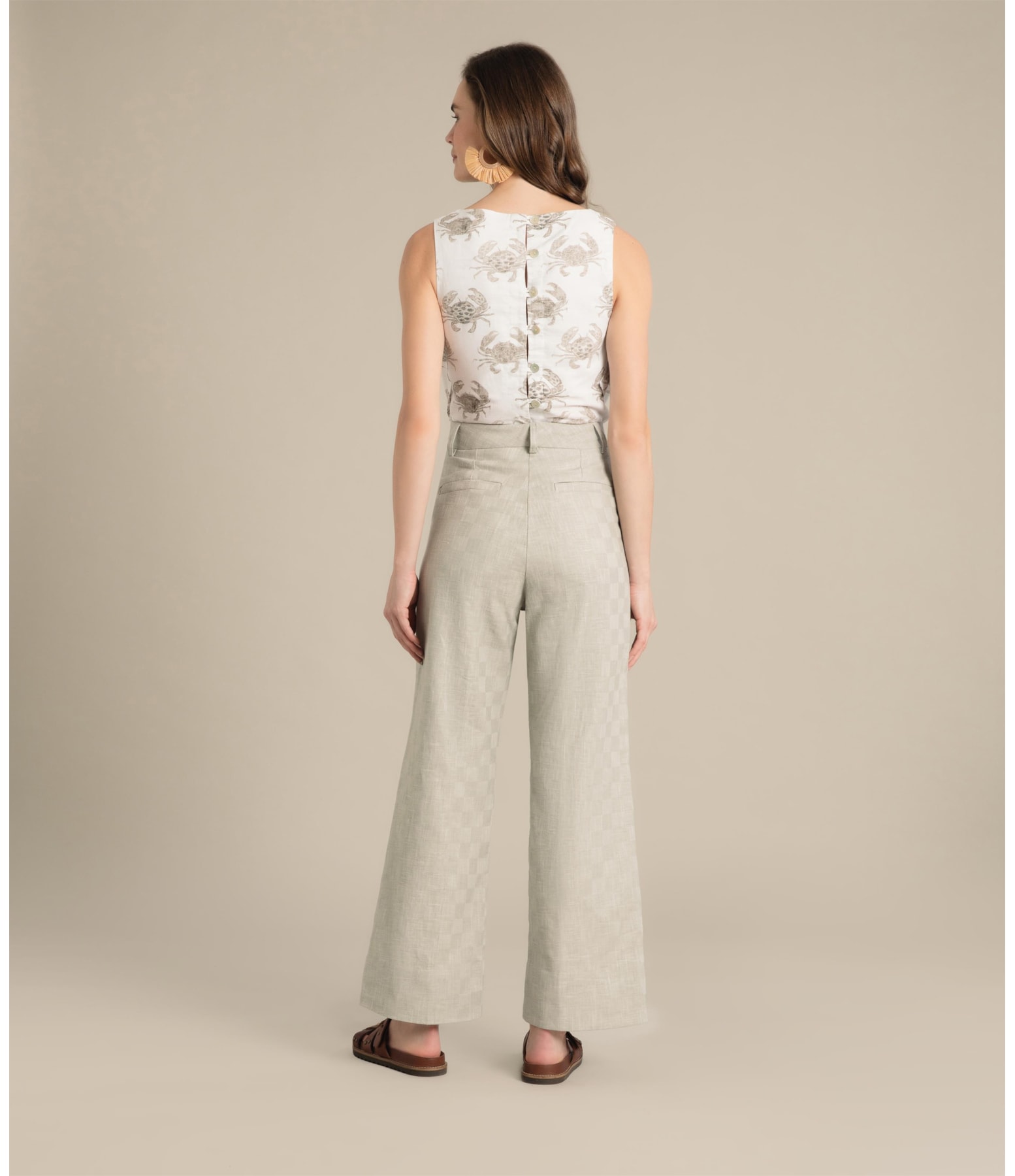 Calça Linho  Chloe Checks Cinza Claro