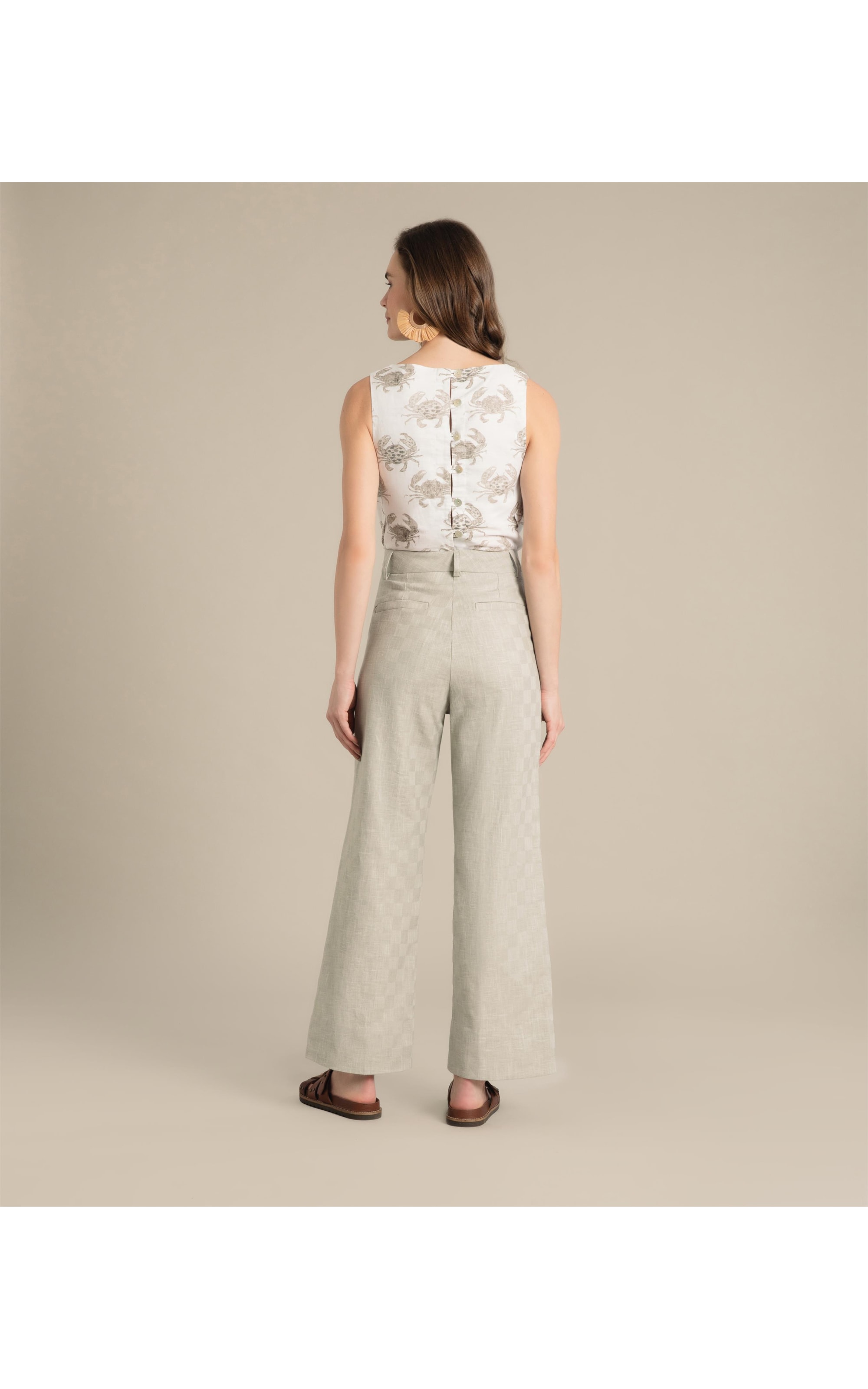Calça Linho  Chloe Checks Cinza Claro