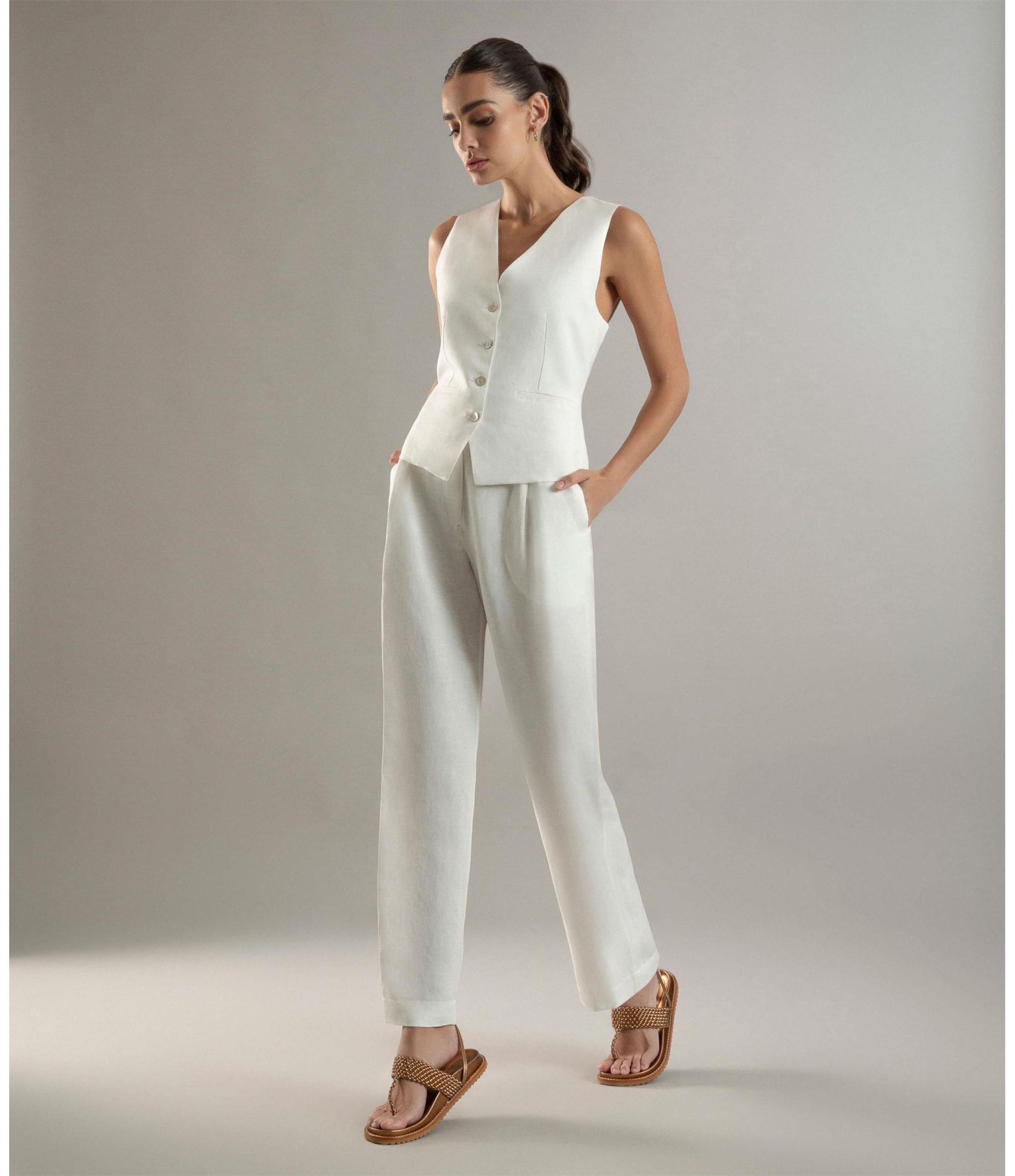 Calça Linho  Elinor Off White