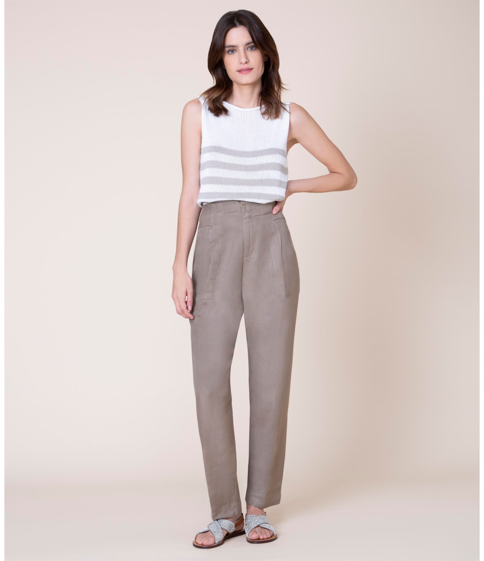 Calça Linho  Emy Caqui