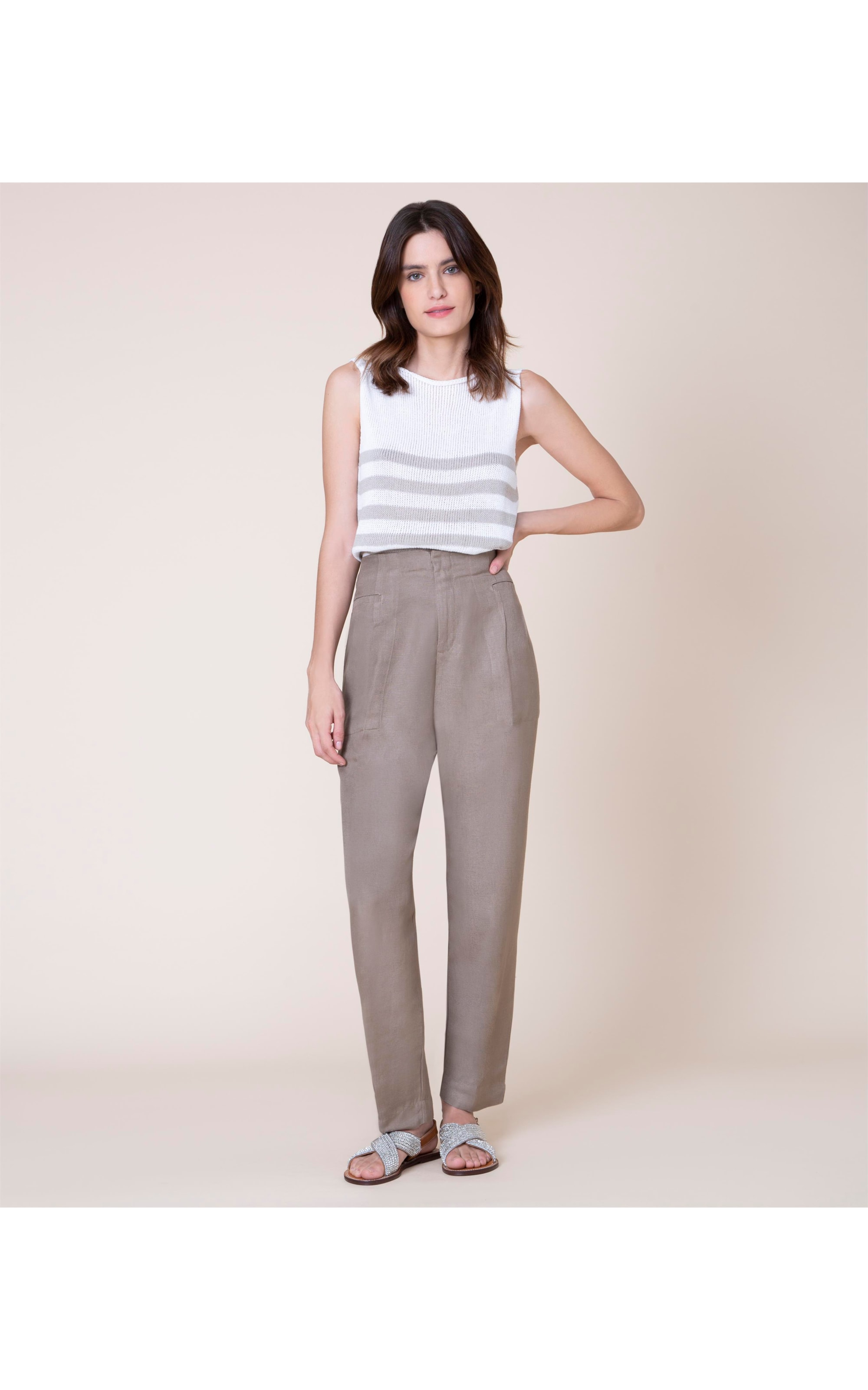 Calça Linho  Emy Caqui