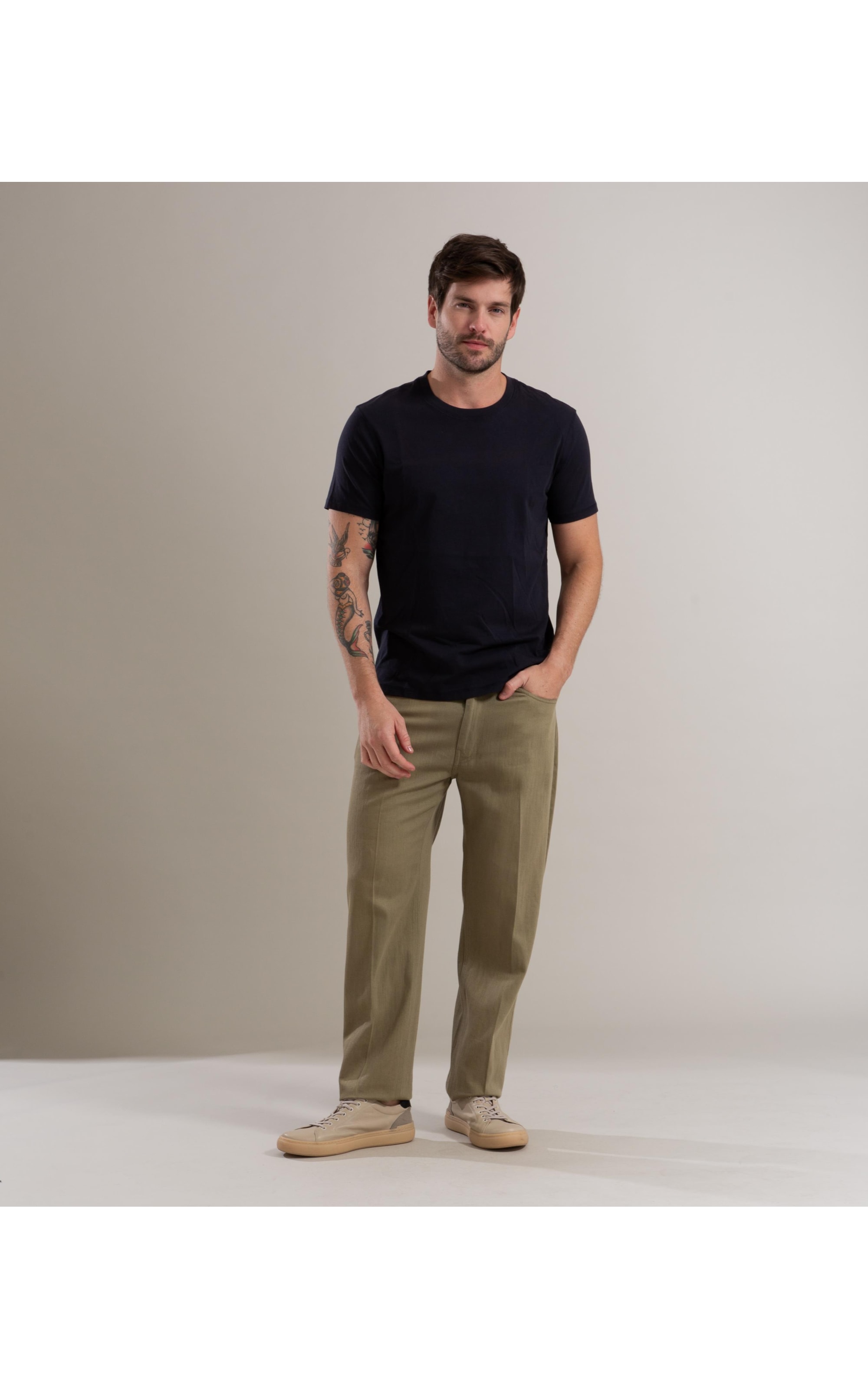 Calça Linho  Five Pockets Estonia Verde Militar