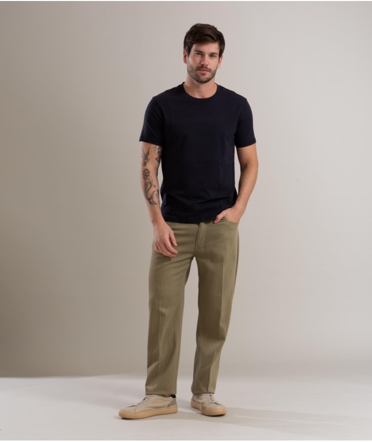 Calça Linho  Five Pockets Estonia Verde Militar