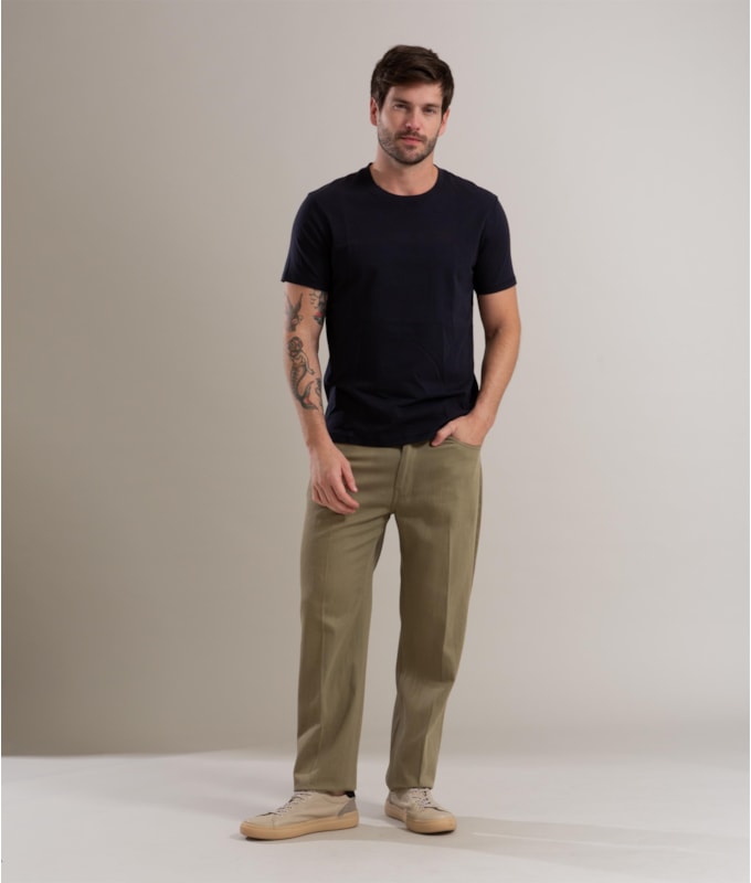 Calça Linho  Five Pockets Estonia Verde Militar