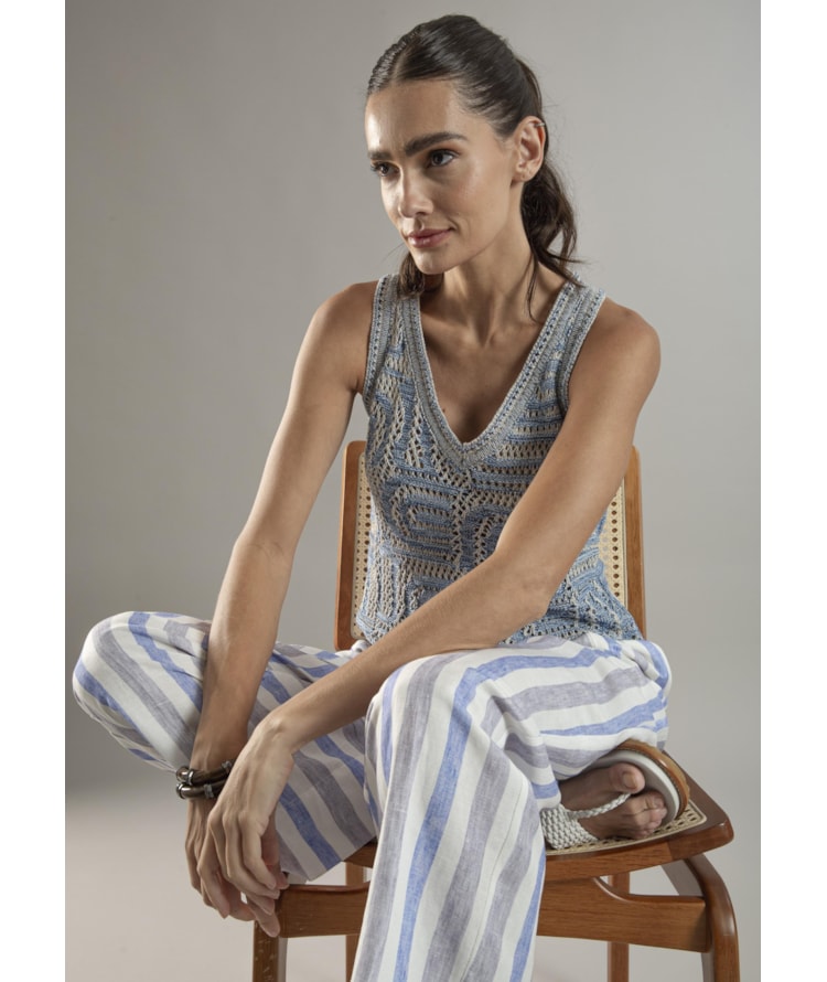 Calça Linho  Jane  Stripes Lilas