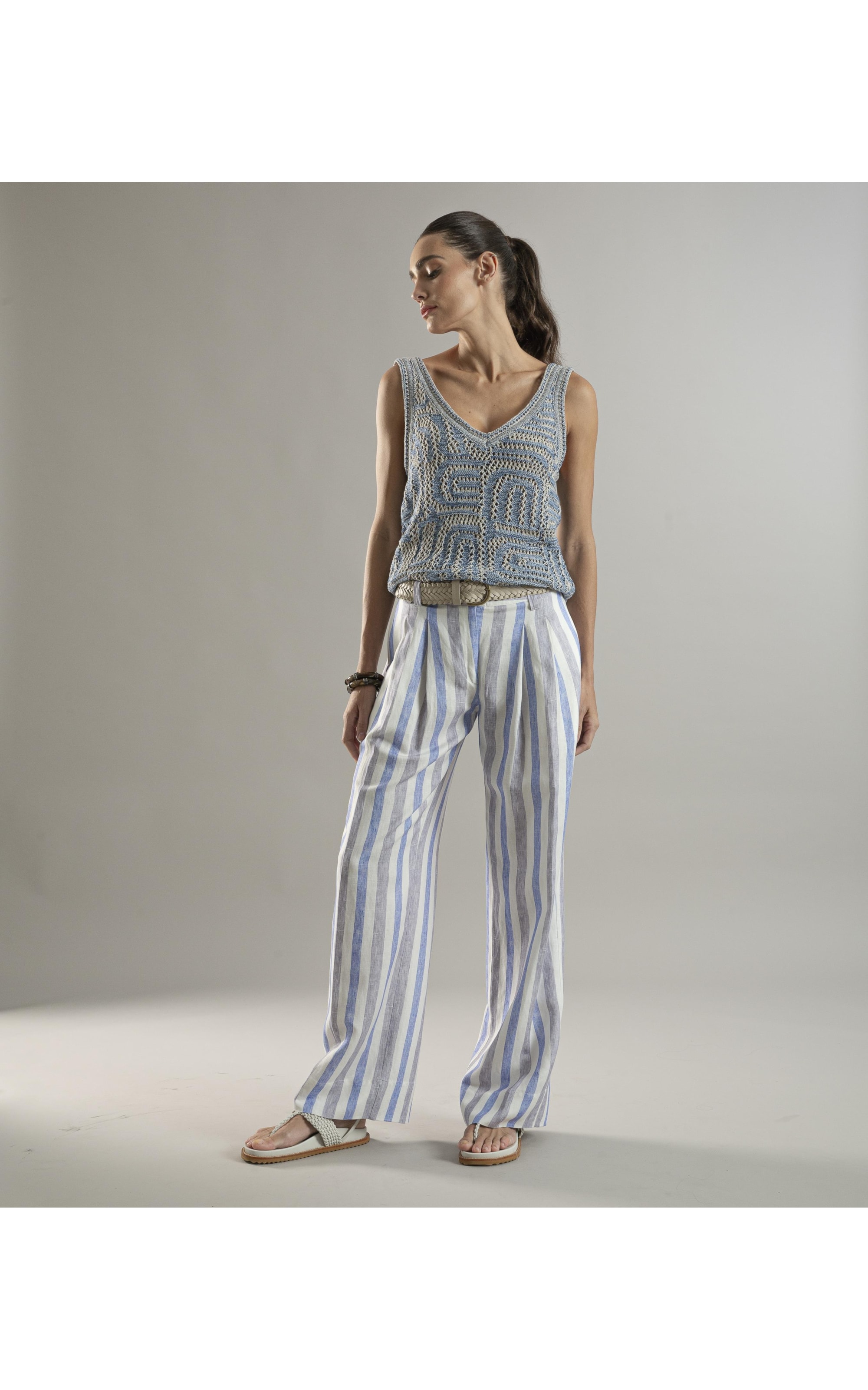 Calça Linho  Jane  Stripes Lilas
